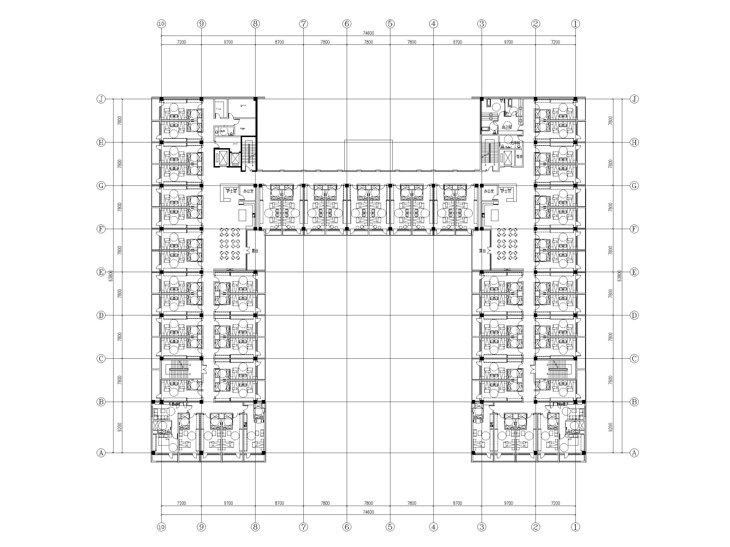 三层养老院建筑方案图（CAD）-三层平面图