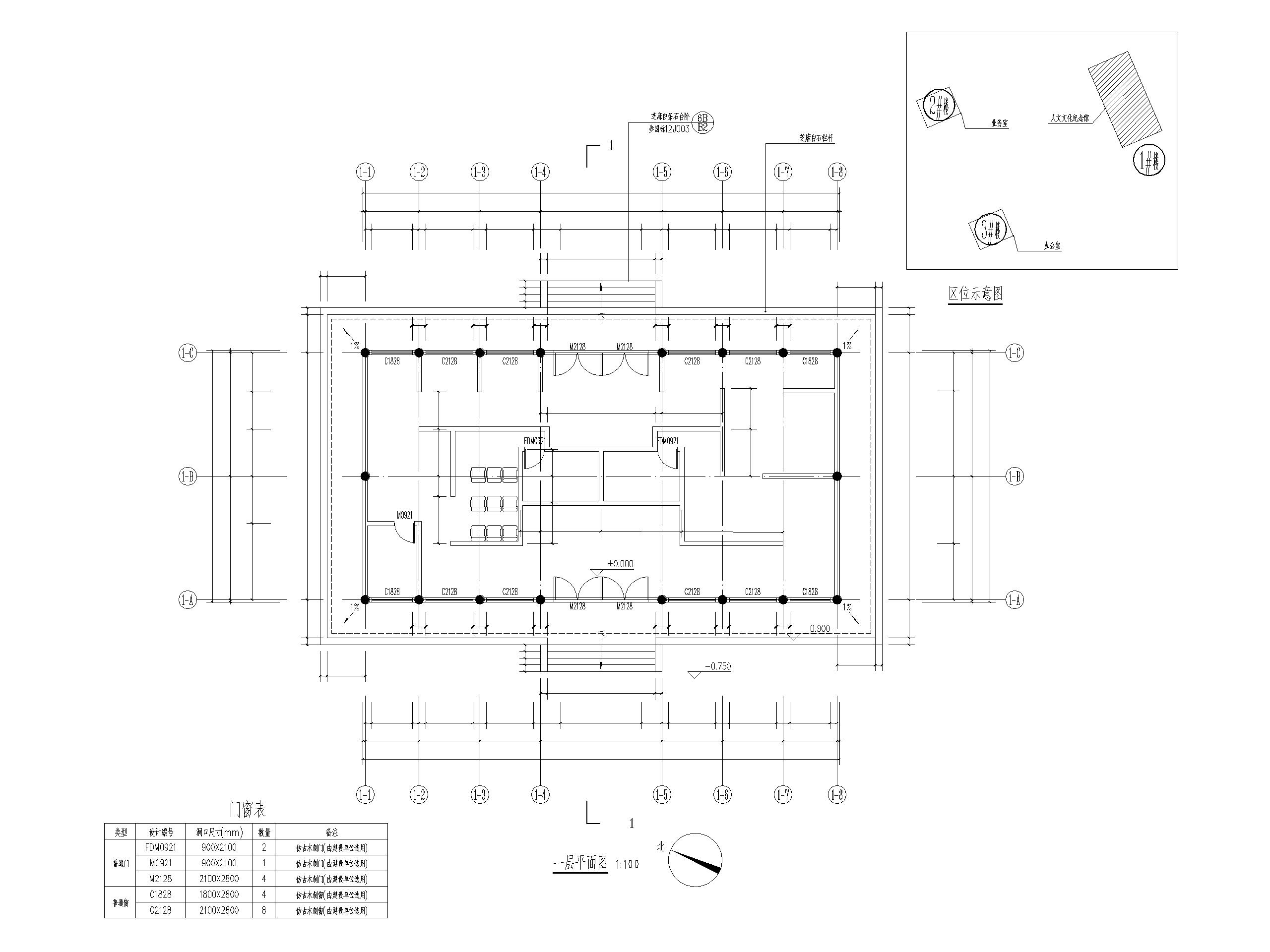 公墓园设计建筑施工图（CAD）-人文文化展览馆一层平面图