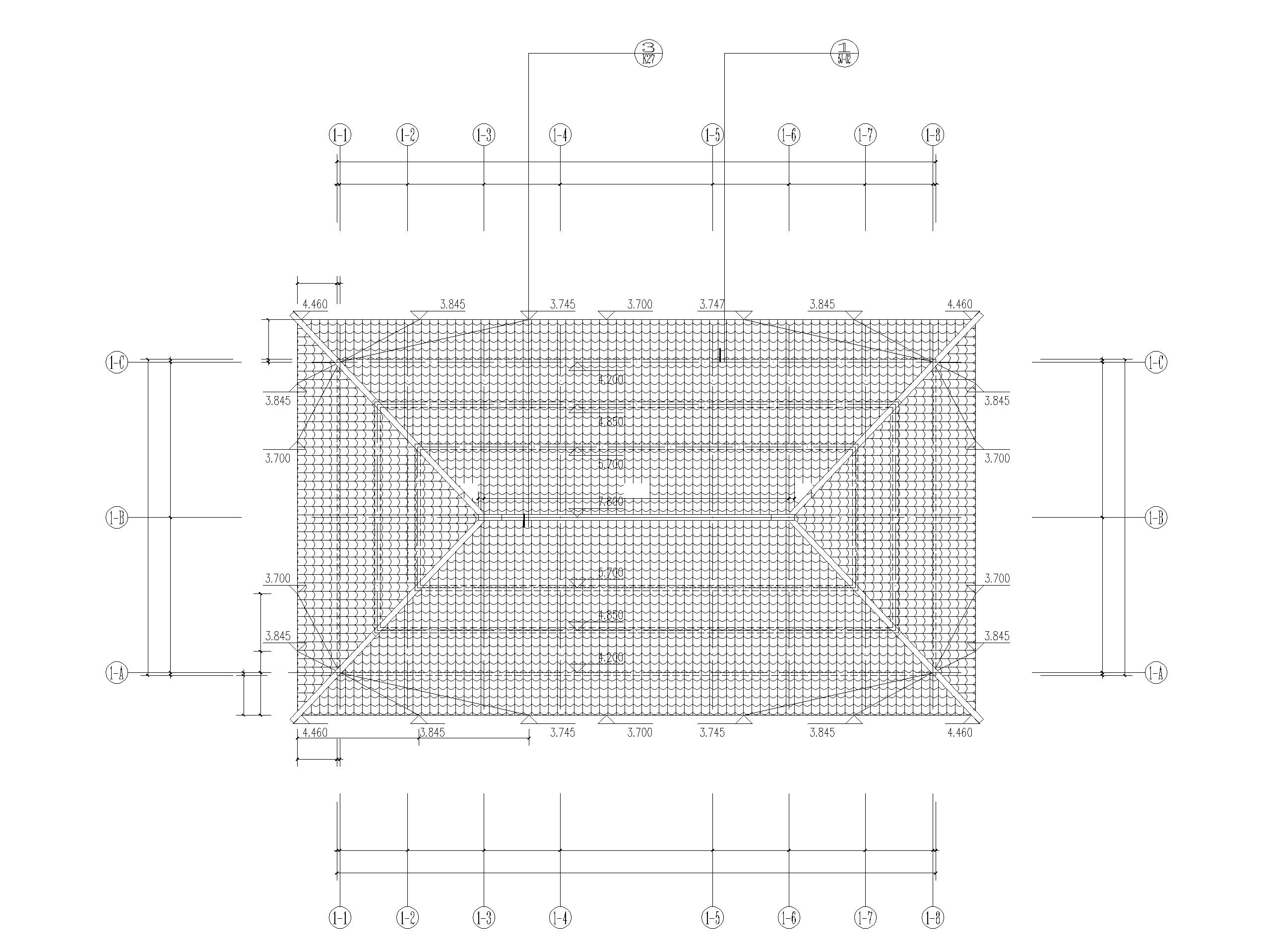公墓园设计建筑施工图（CAD）-人文文化展览馆屋顶层平面图