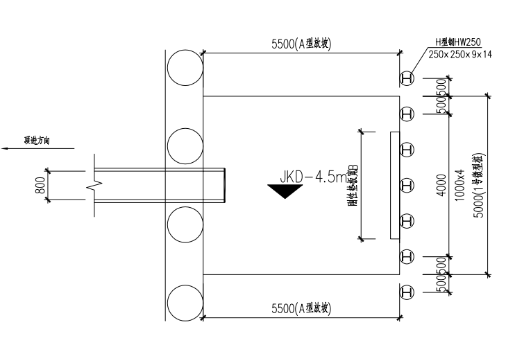 综合管廊顶管工作井基坑支护施工图设计-DN800工作井支护平面布置图