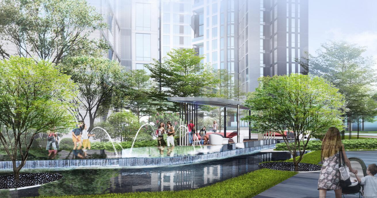 [广东]深圳现代风格高端住宅景观概念设计-中轴水花园效果图