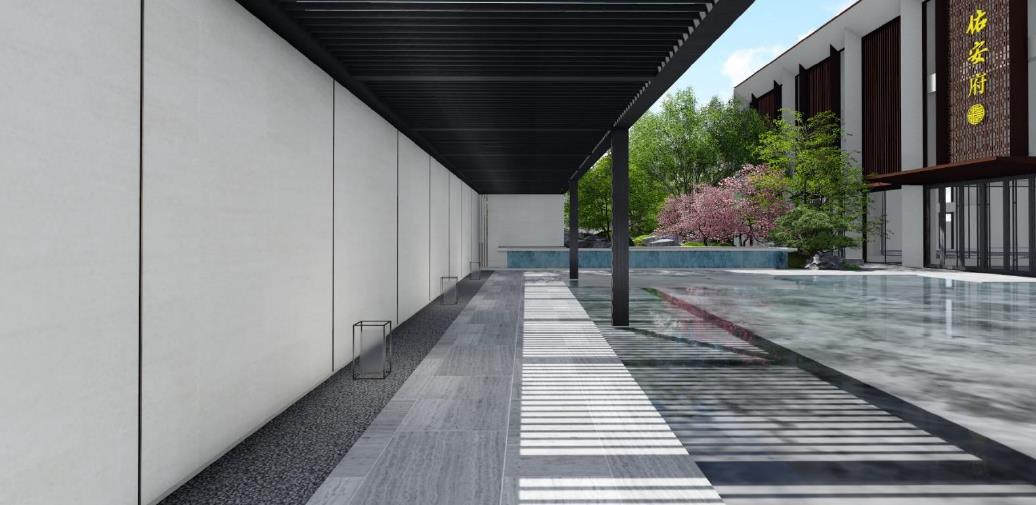 [北京]叠拼花园庭院景观设计方案-廊庭效果图