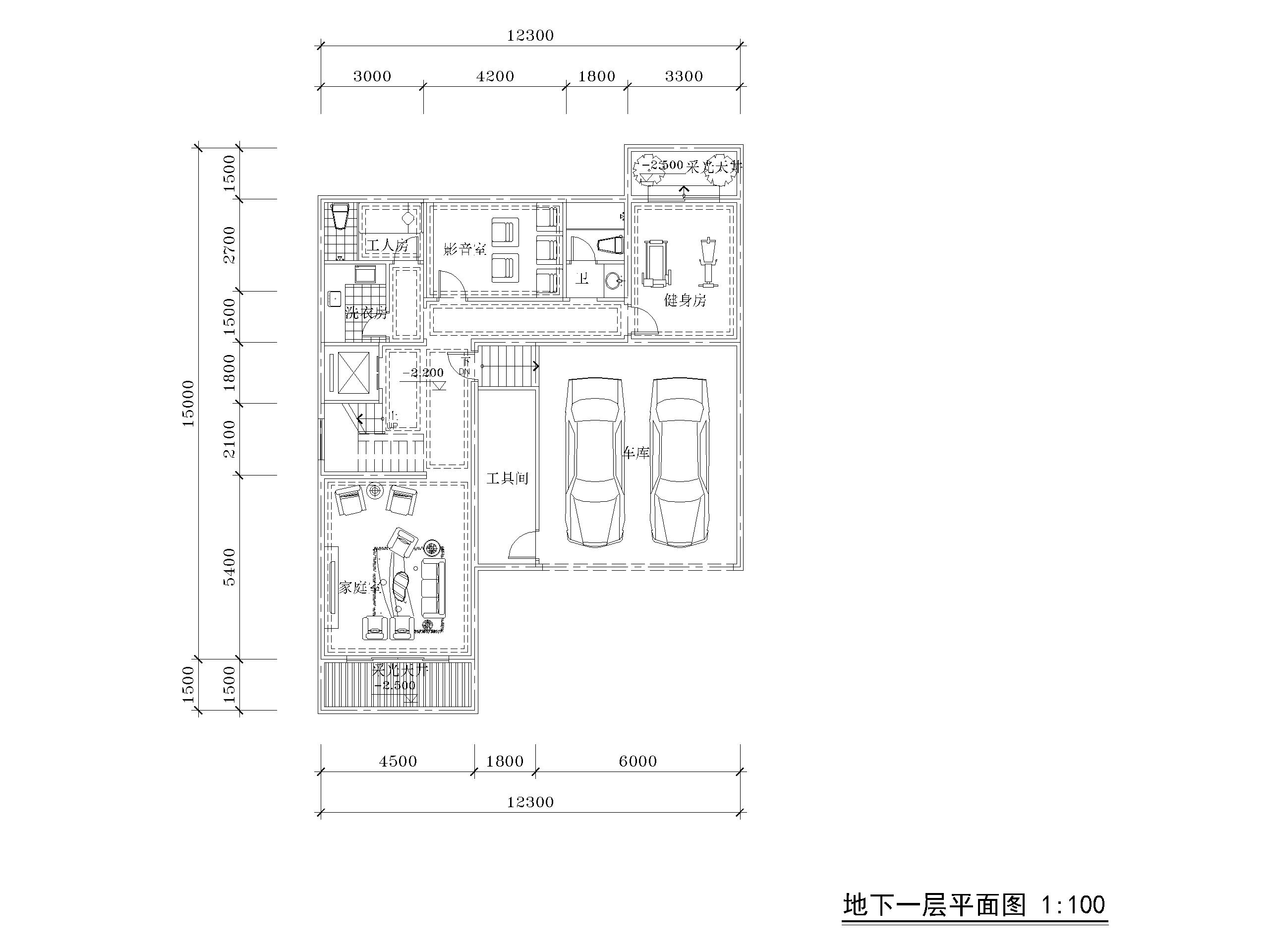 低层别墅双拼四房三开间户型图CAD-230㎡