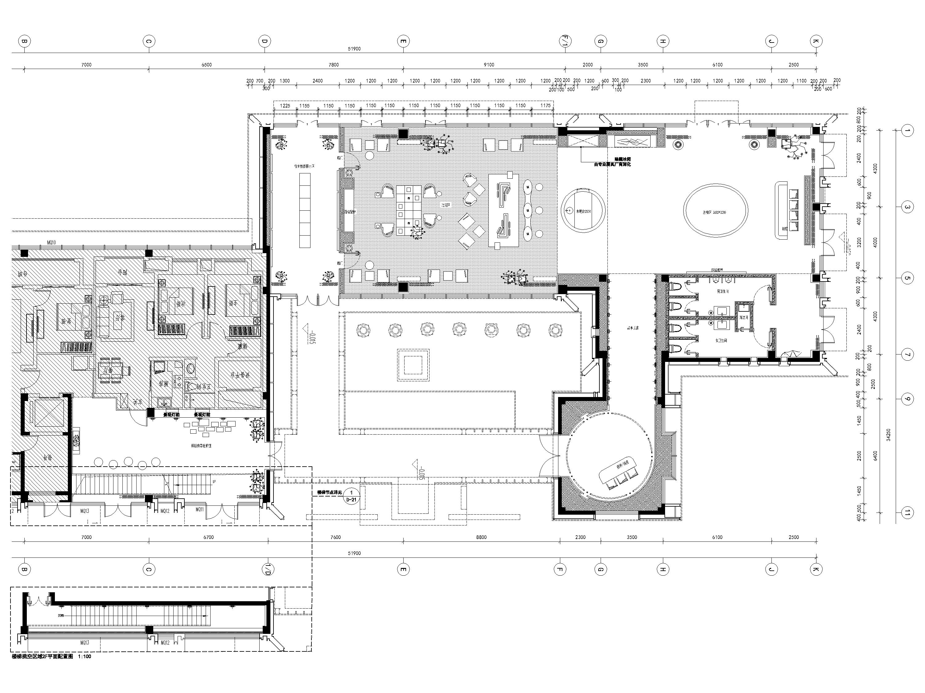 [浙江]宁波674㎡现代售楼部室内设计施工图-售楼处平面布置图