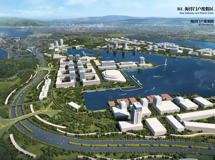 山东青岛区沿滨海大道两侧城市设计控规优化-海洋门户效果图