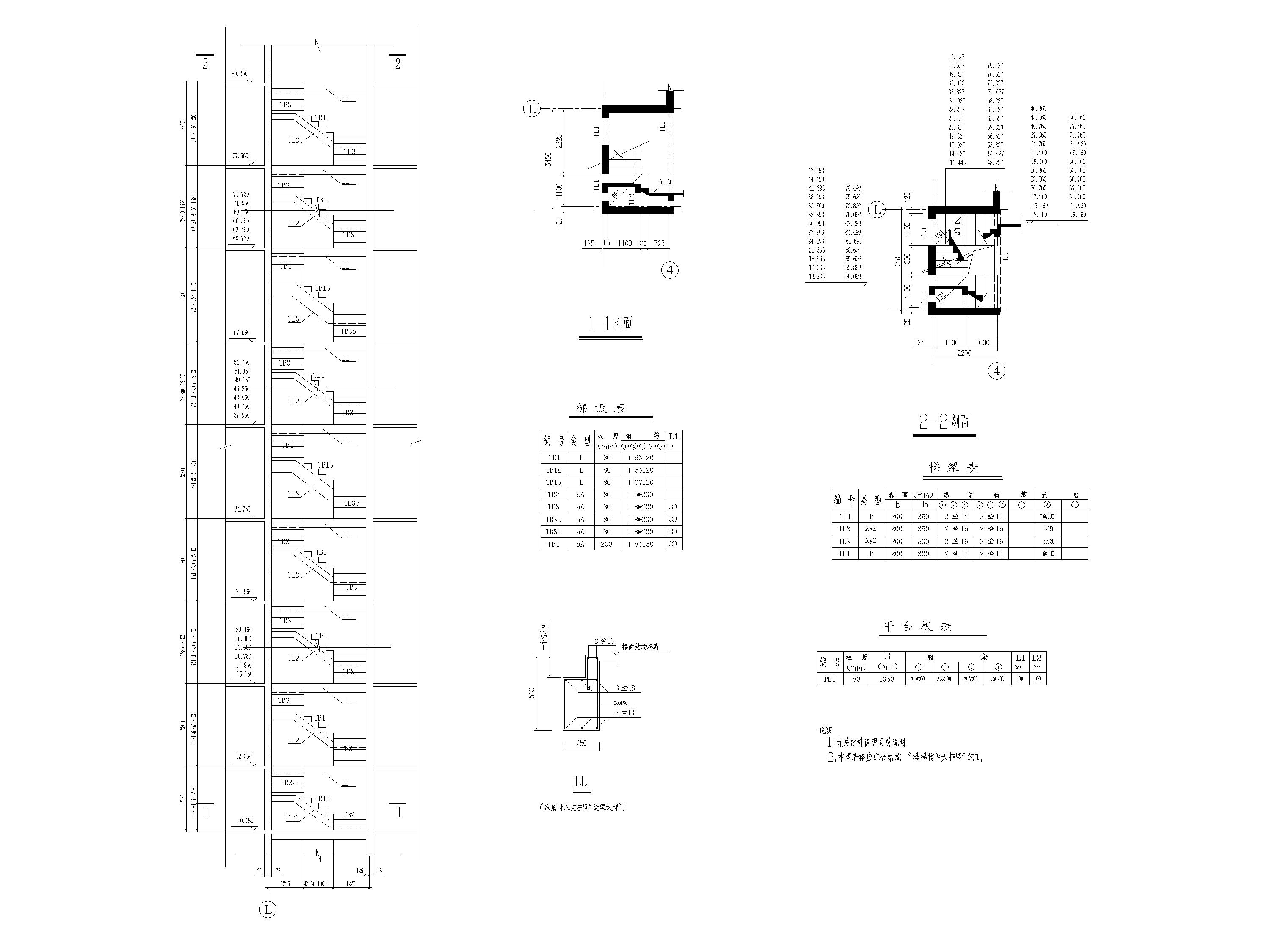 44个普通建筑楼梯节点剖面详图-平法标注的梁式楼梯节点