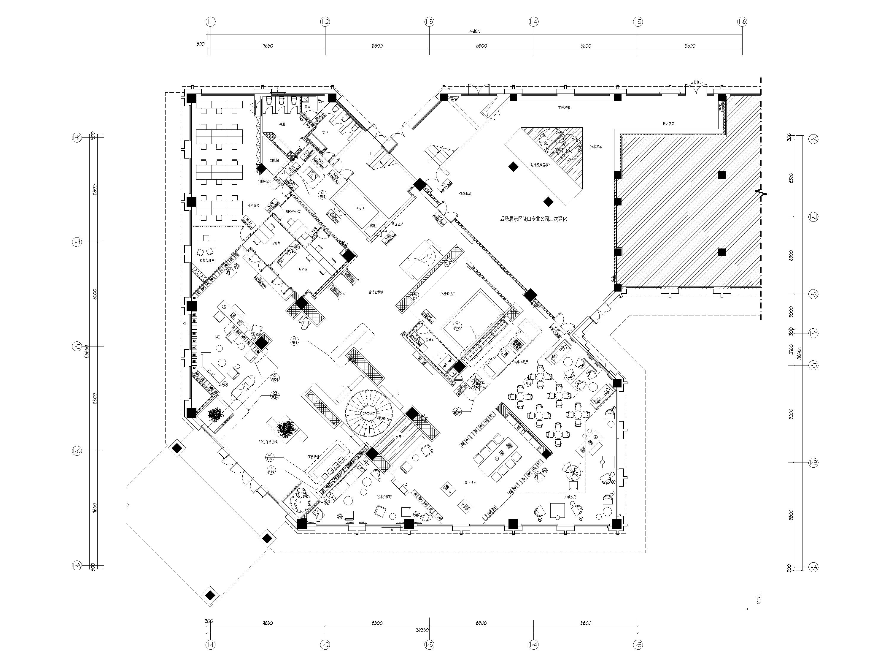 ​[西安]现代售楼处装修设计施工图+效果图-沣东售楼处一层平面布置图