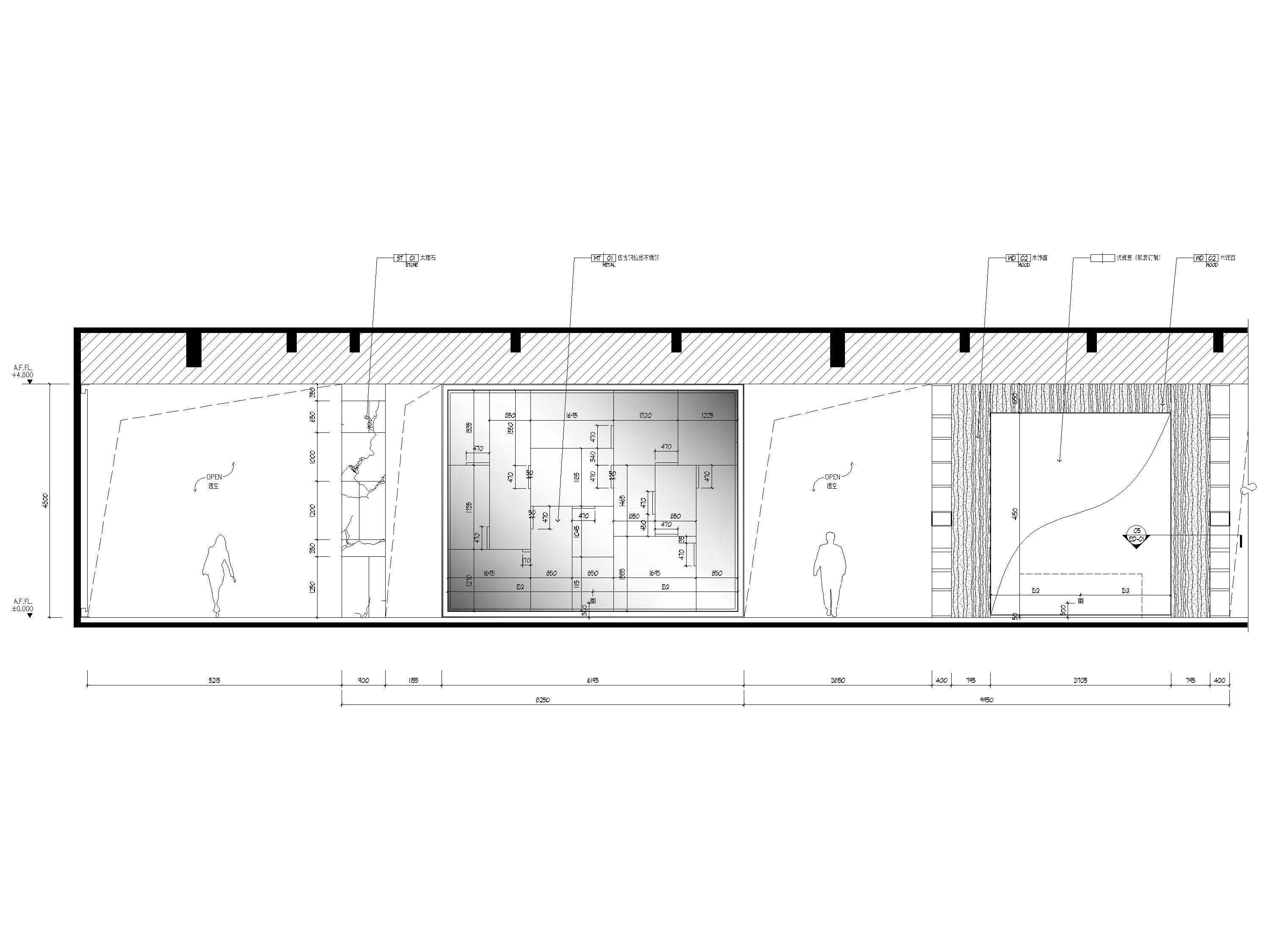 ​[西安]现代售楼处装修设计施工图+效果图-一层文学沙龙与过道立面图