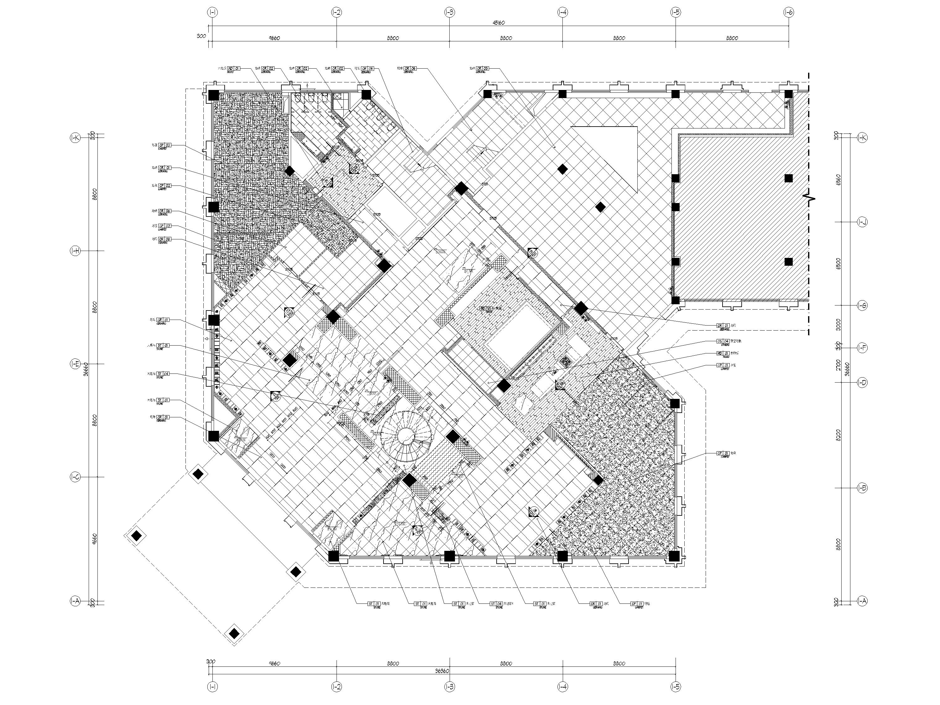 ​[西安]现代售楼处装修设计施工图+效果图-沣东售楼处一层地面铺装图