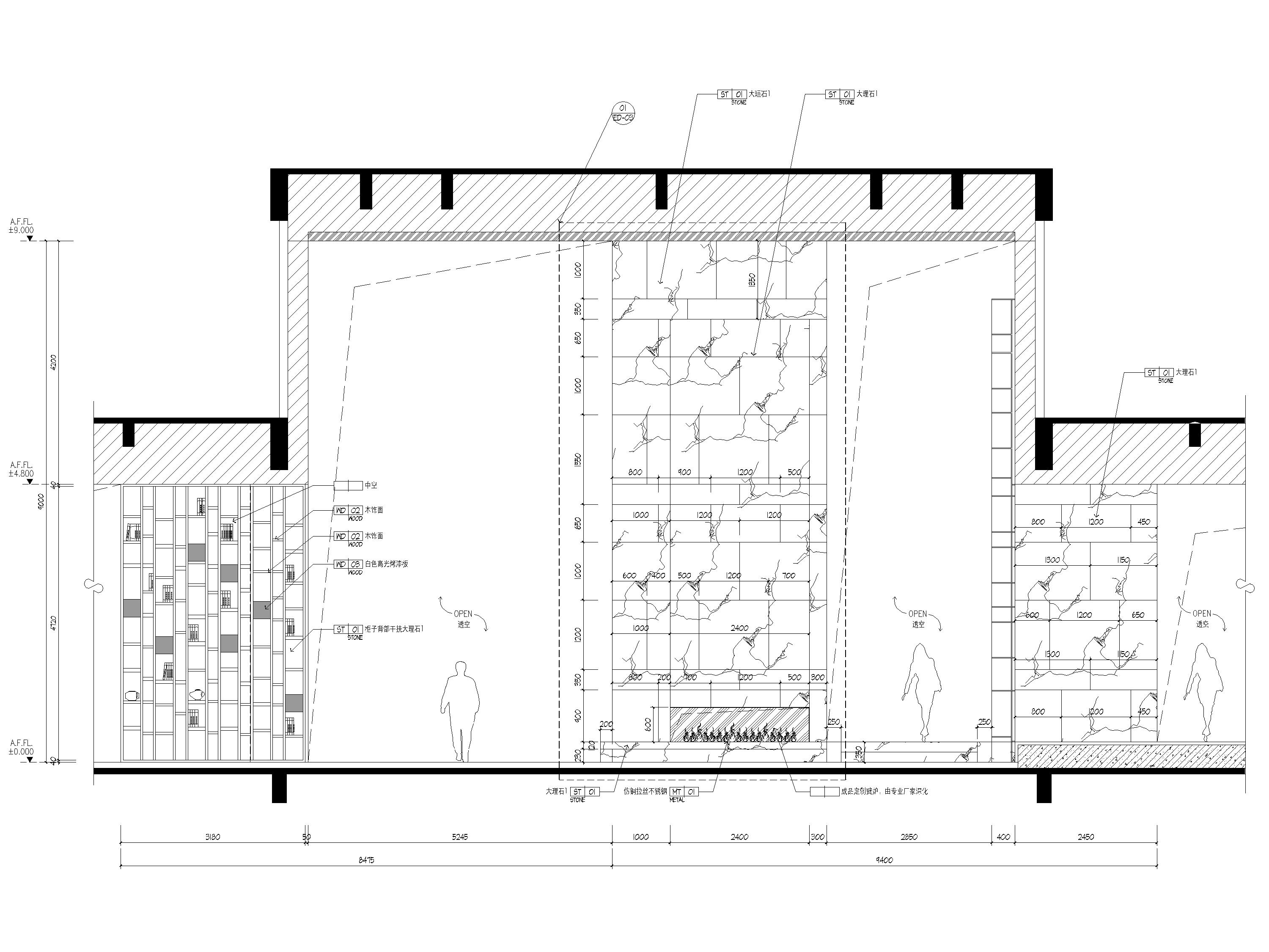 ​[西安]现代售楼处装修设计施工图+效果图-一层3D打印博物馆立面图