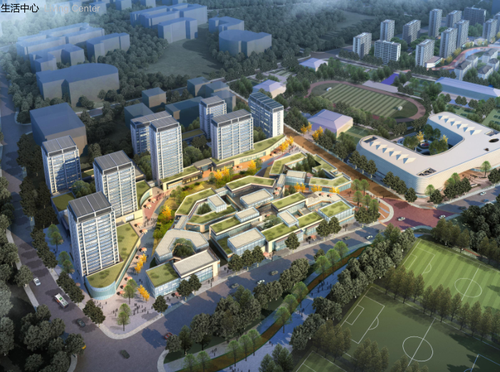 重庆两江莱茵绿茵康养小镇规划城市设计2018-生活中心效果图