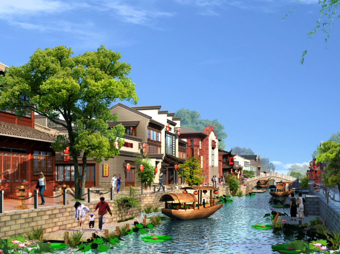 南京六合瓜埠古镇规划设计方案文本2018-沿河透视图