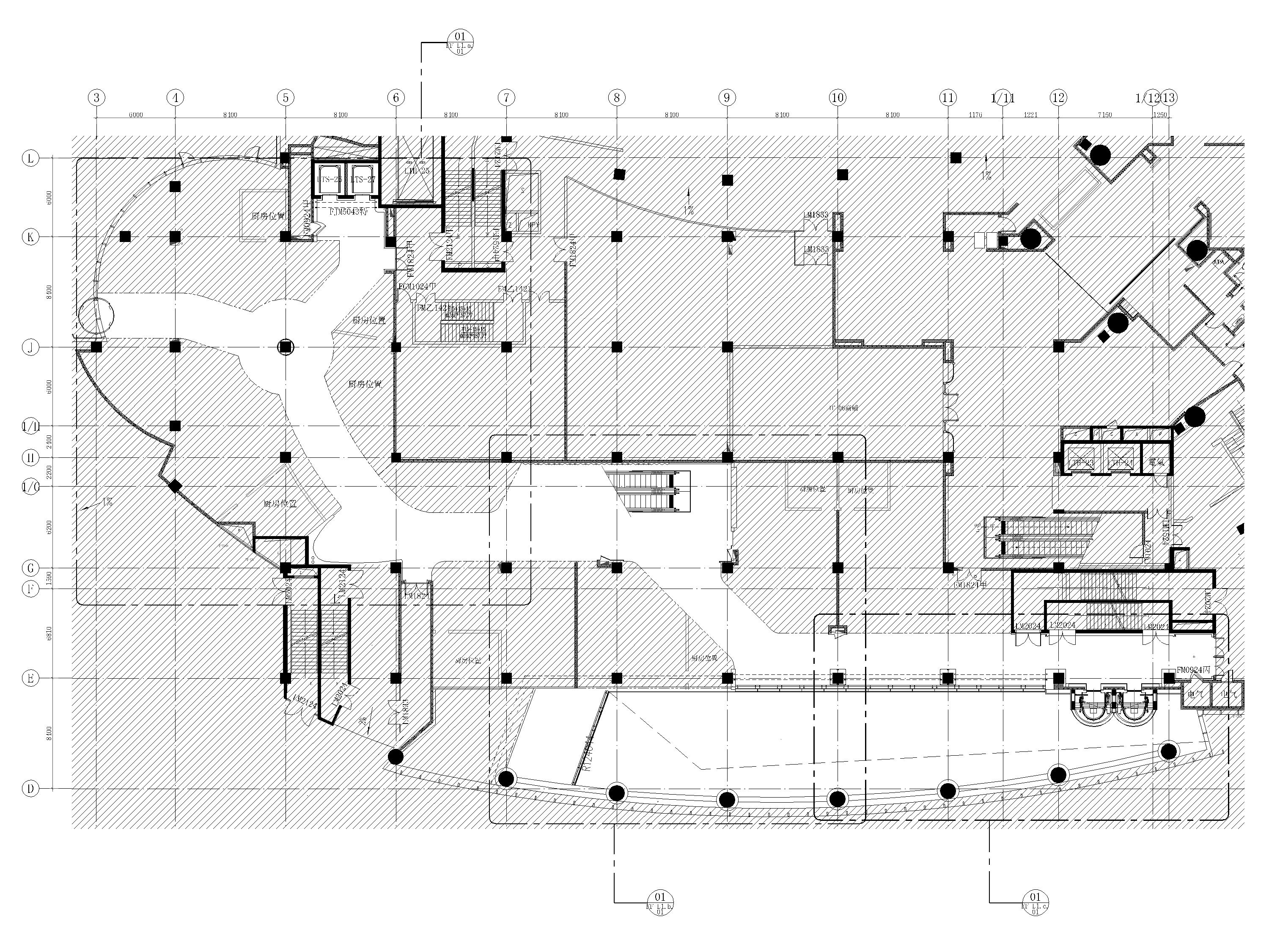[福州]大型商场设计室内装修施工图+SU模型-一层总平面索引平面图