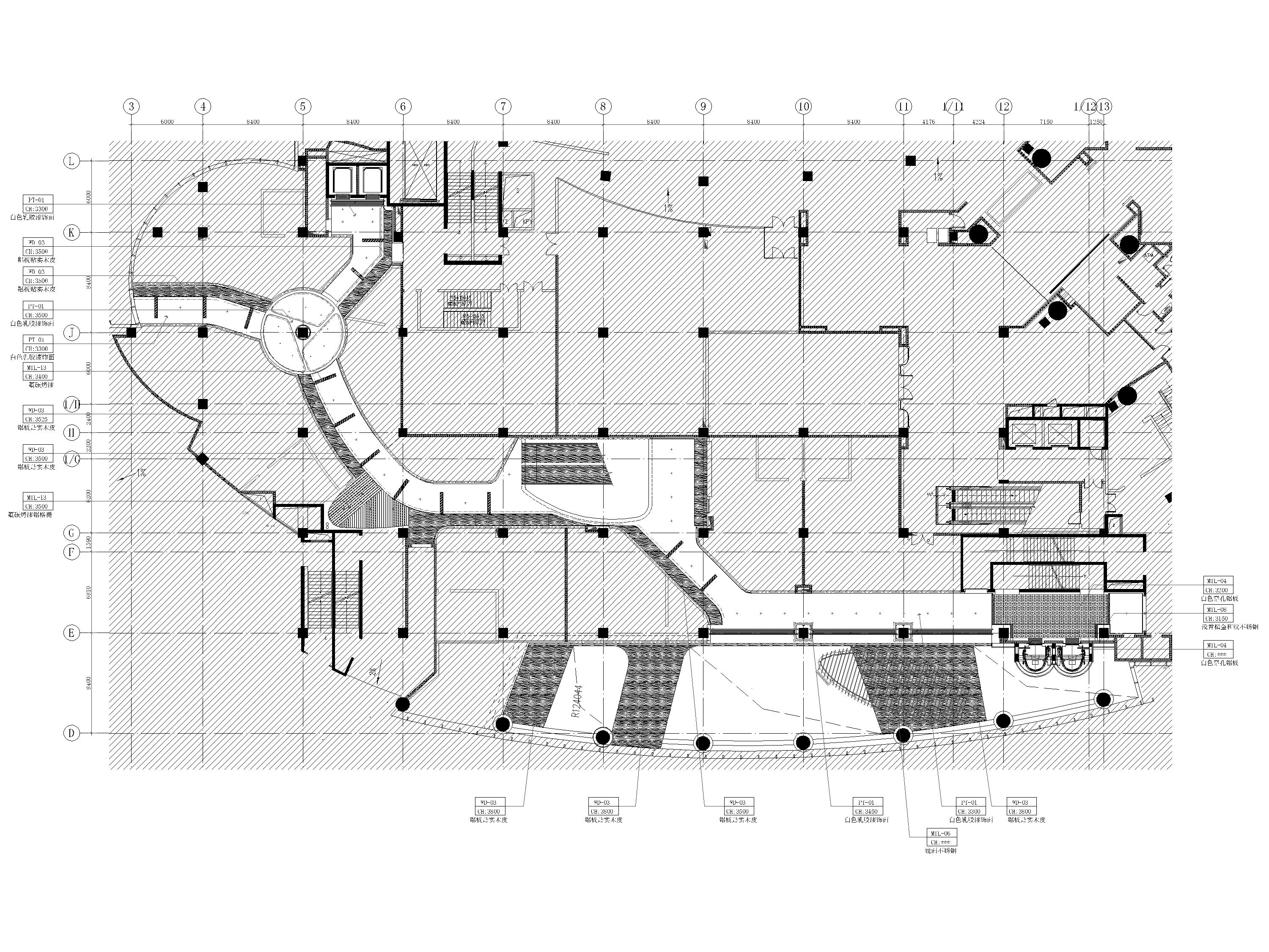 [福州]大型商场设计室内装修施工图+SU模型-一层总平面综合天花图