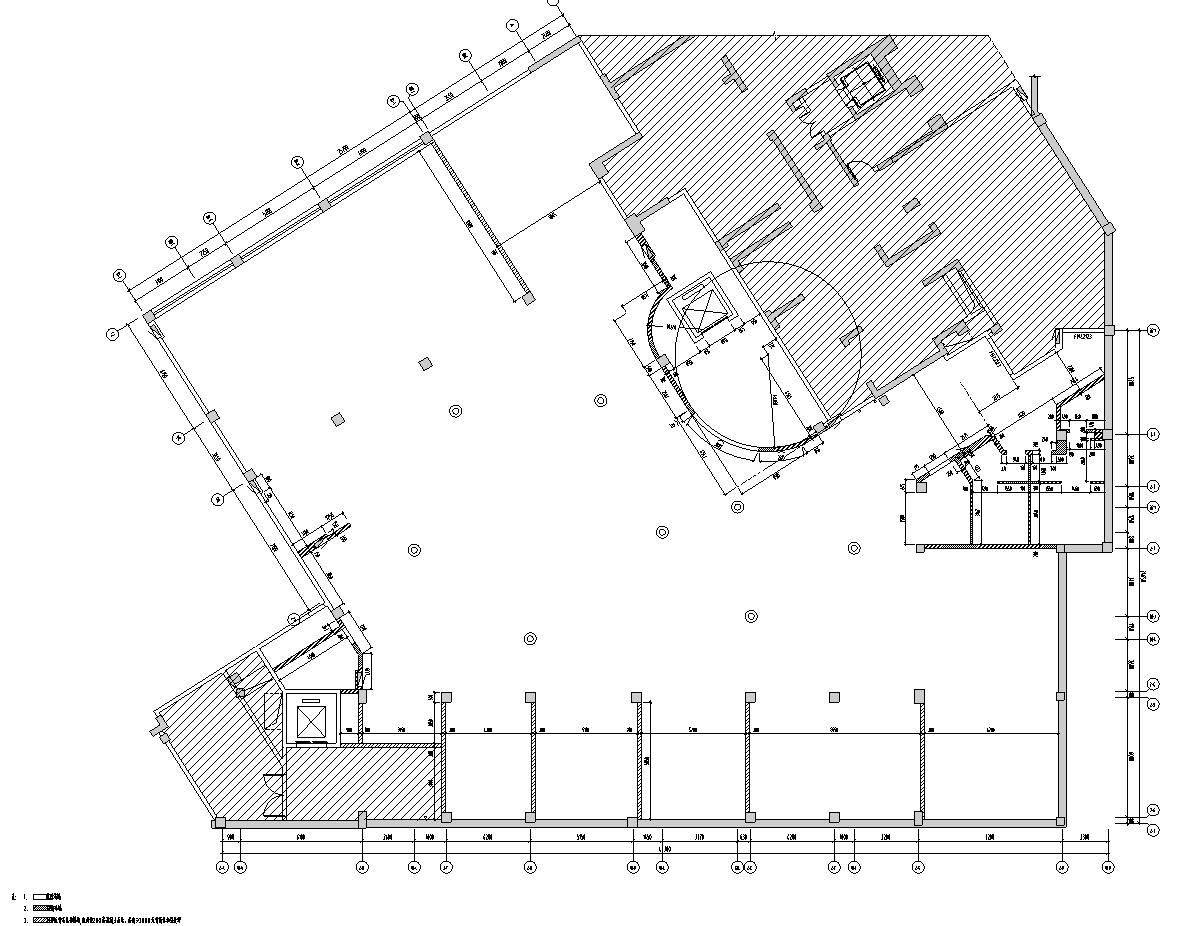 1000㎡厦门建发·央著销售中心会所CAD施工图-平面墙体定位图