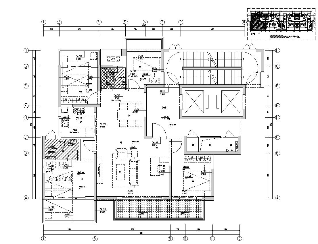 南宁新中式三居室家装样板间施工图+效果图-01 建筑平面图