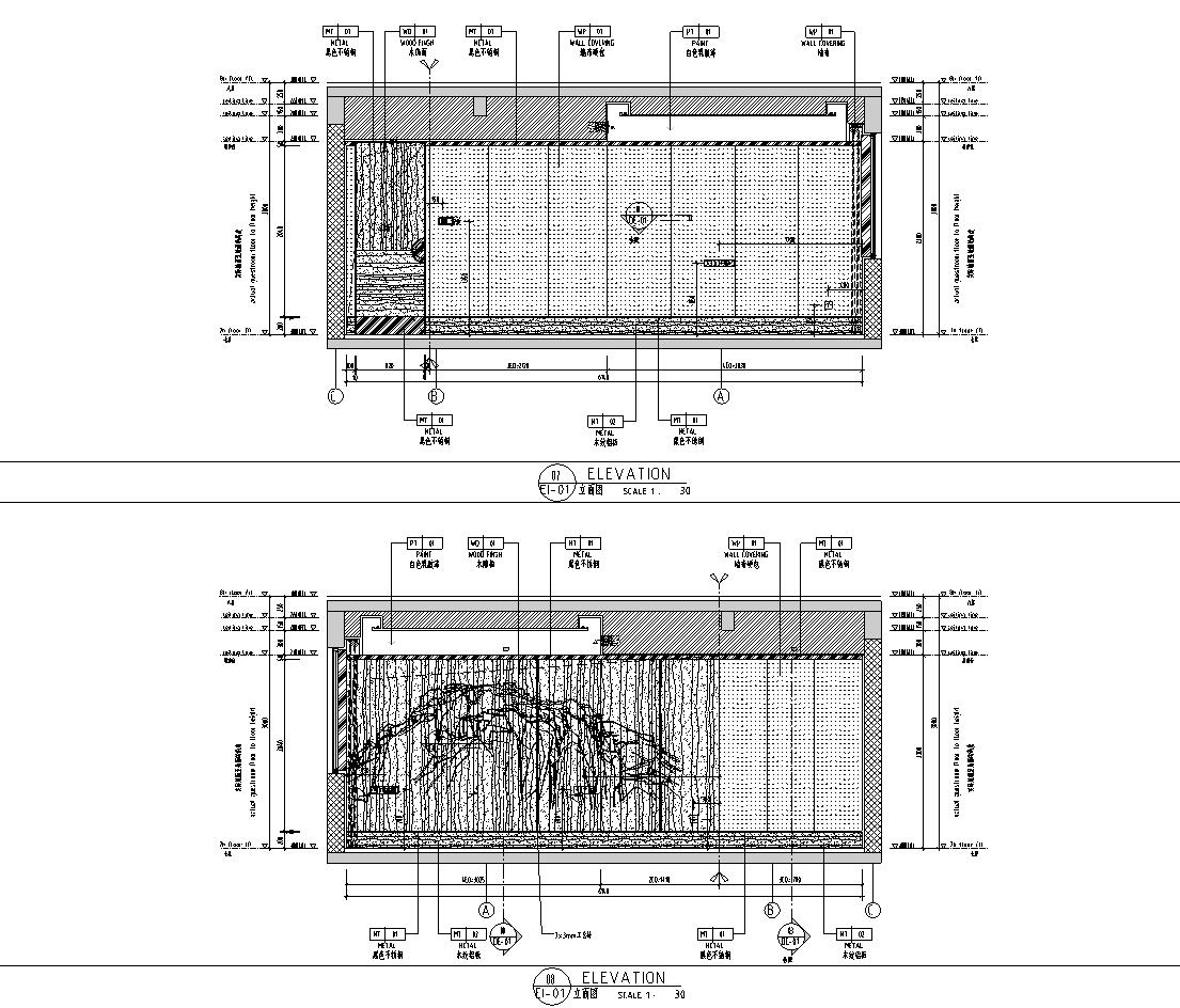 南宁新中式三居室家装样板间施工图+效果图-立面图2