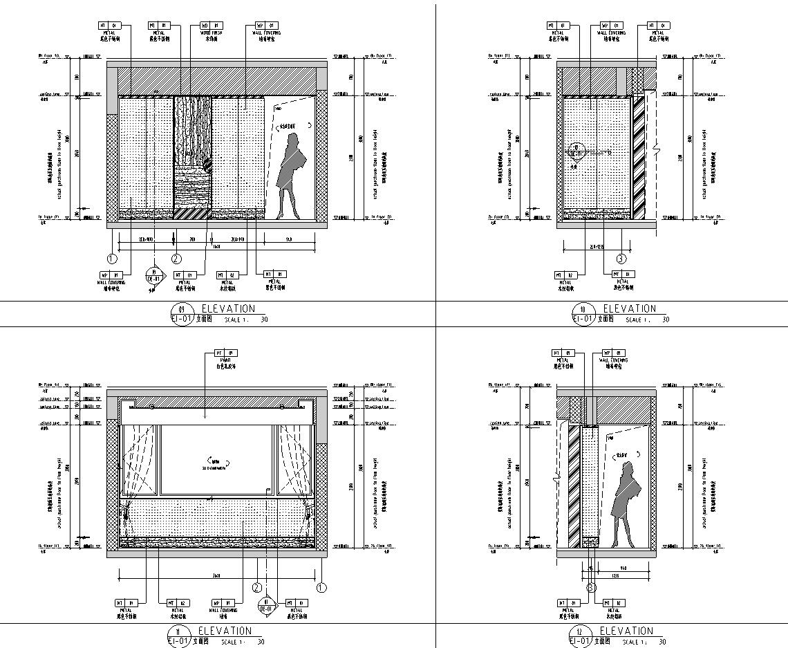 南宁新中式三居室家装样板间施工图+效果图-立面图3