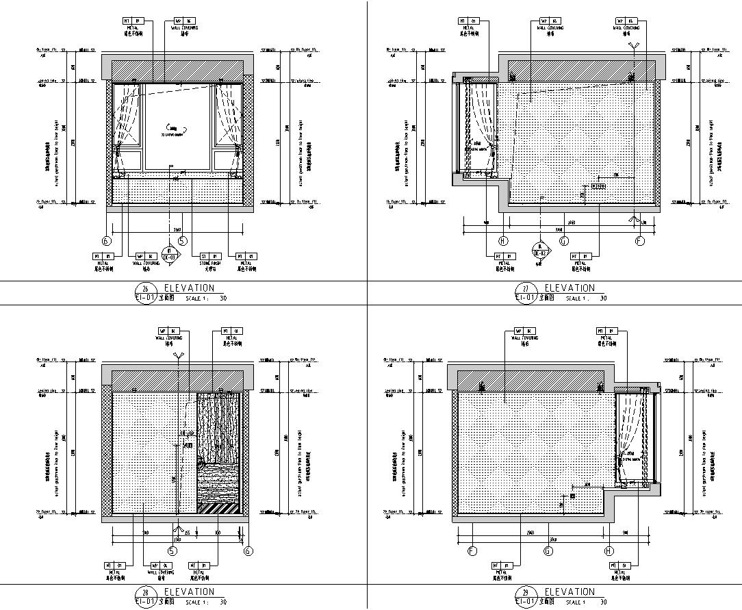 南宁新中式三居室家装样板间施工图+效果图-立面图6
