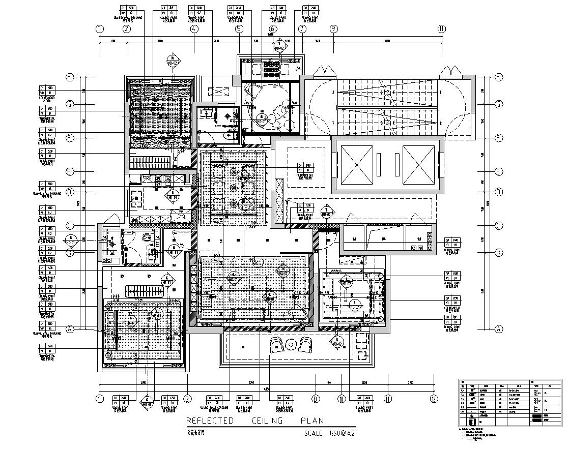 南宁新中式三居室家装样板间施工图+效果图-天花布置图
