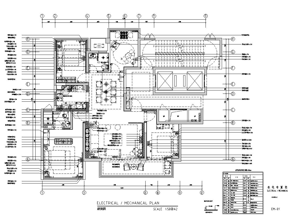 南宁新中式三居室家装样板间施工图+效果图-机电布置图