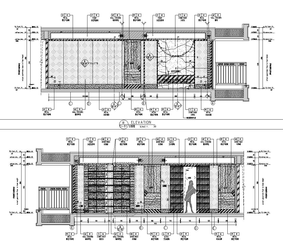 南宁新中式三居室家装样板间施工图+效果图-立面图
