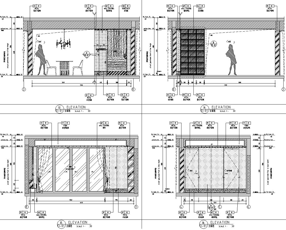 南宁新中式三居室家装样板间施工图+效果图-立面图1