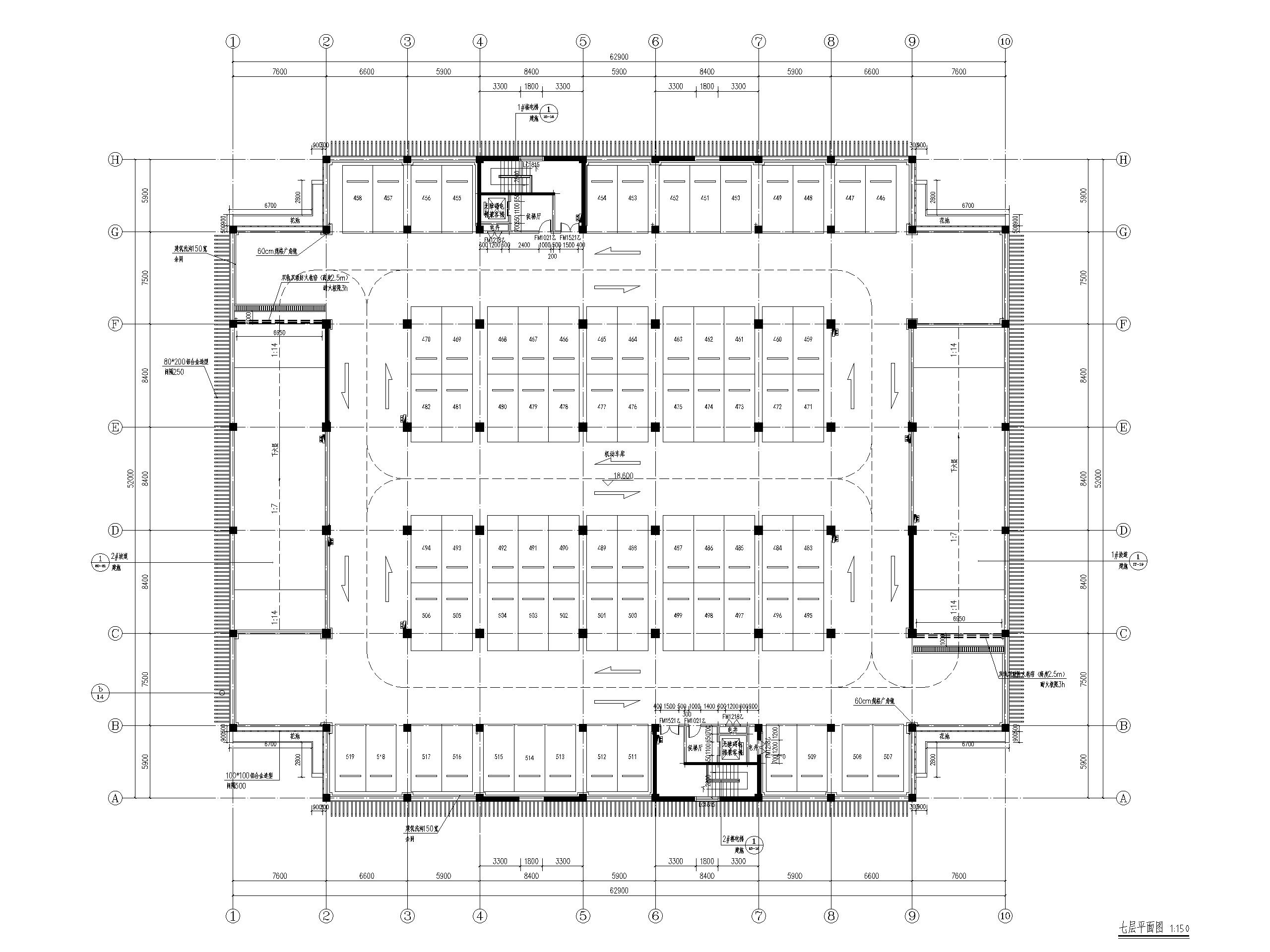 地上7层框架结构停车楼建筑施工图2017-七层平面图