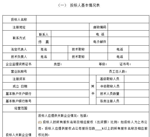 公路工程标准施工监理招标文件（152页）-投标人基本情况表