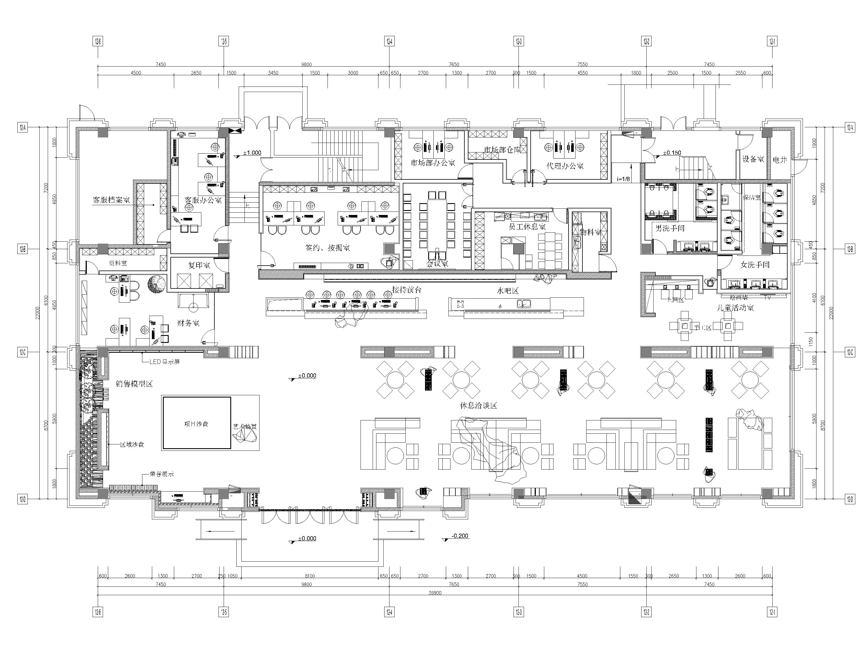 [广东]909㎡现代售楼部装修设计项目施工图-平面布置图