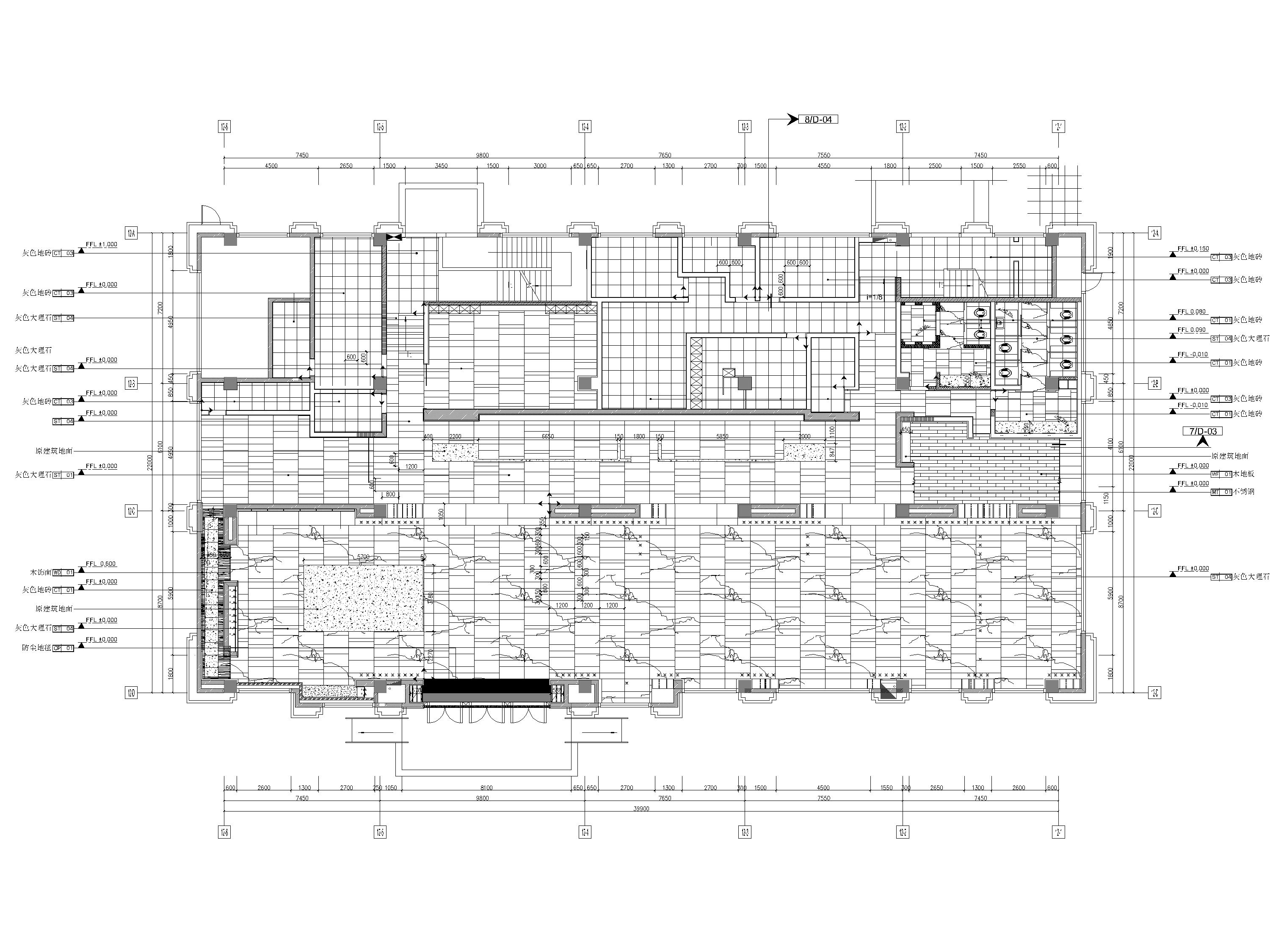 [广东]909㎡现代售楼部装修设计项目施工图-地面铺装图