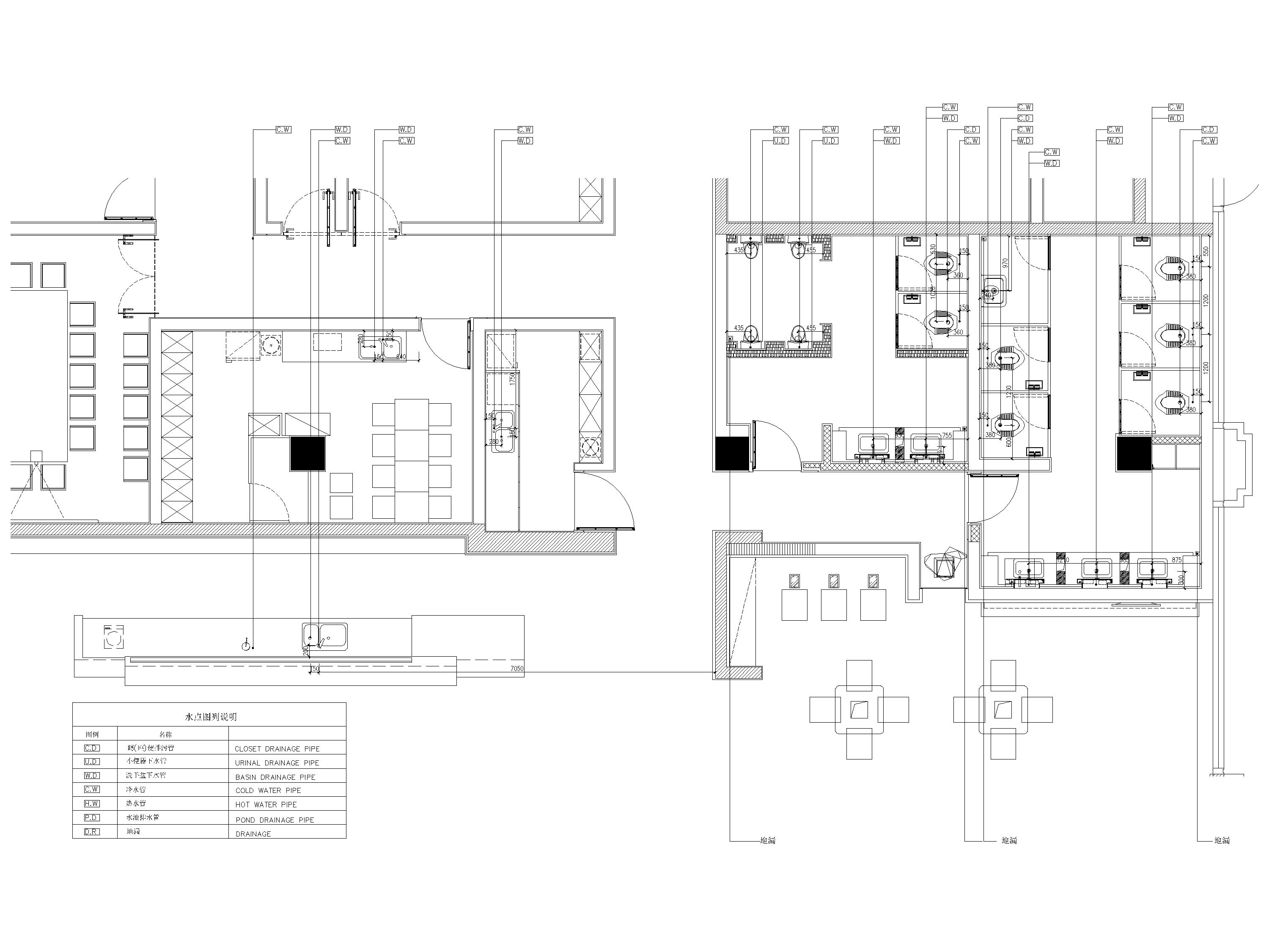 [广东]909㎡现代售楼部装修设计项目施工图-给排水平面布置图