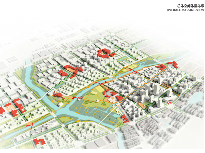 上海青浦河口地区城市设计规划_知名事务所-总体空间体量鸟瞰