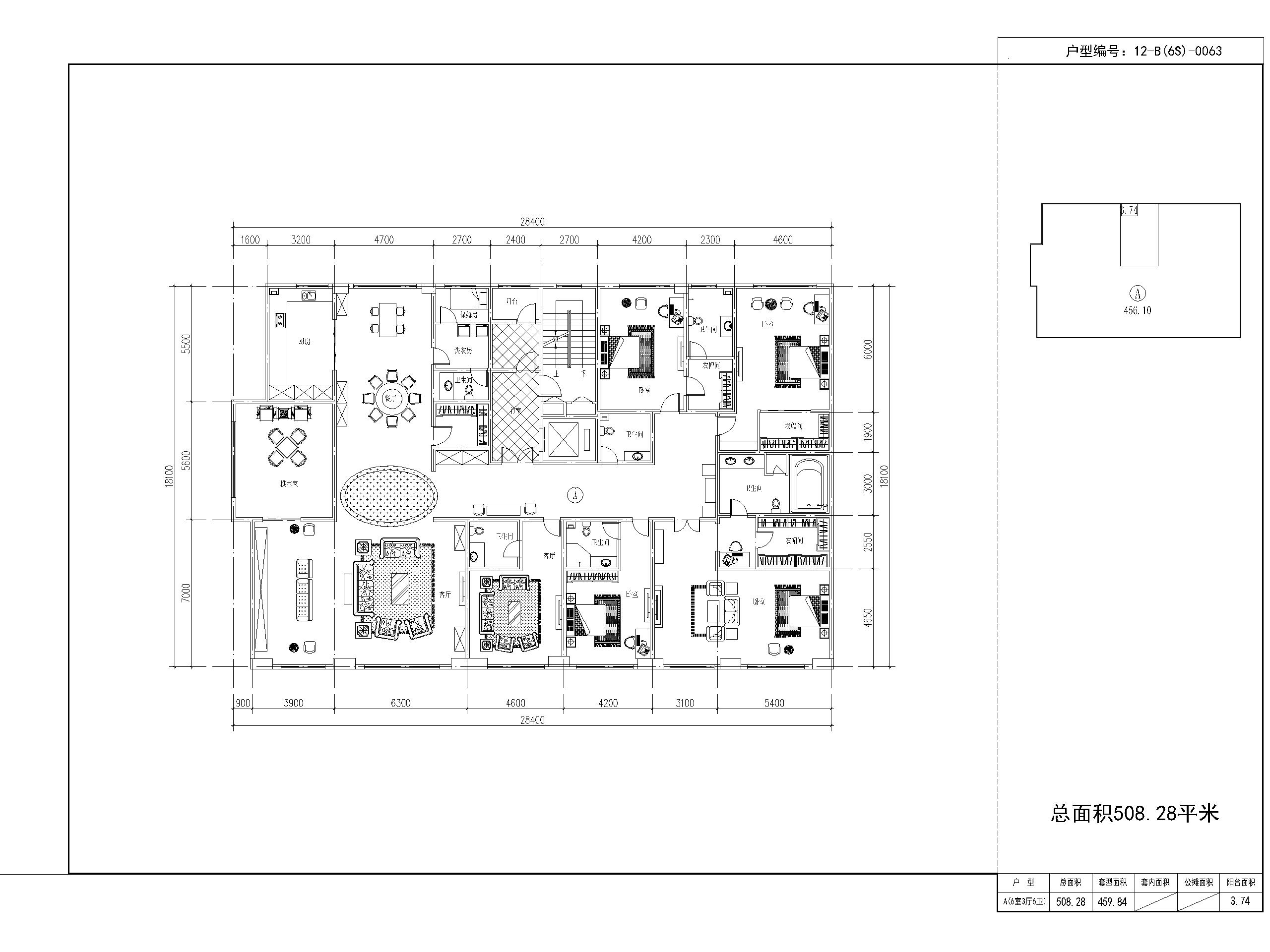 4-11层电梯入户洋房合院叠墅户型CAD-总面积508.28平米