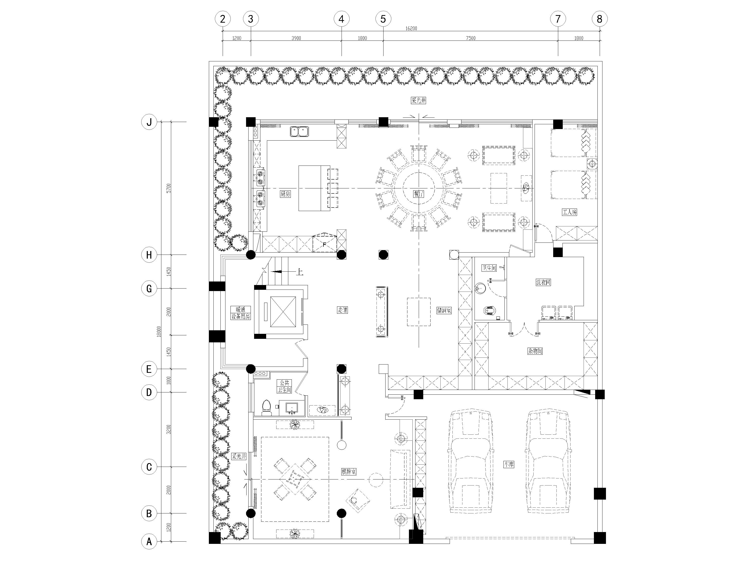 [成都]中德麓府别墅四合院CAD平面图+3D模型-合院C户型负一层平面布置图