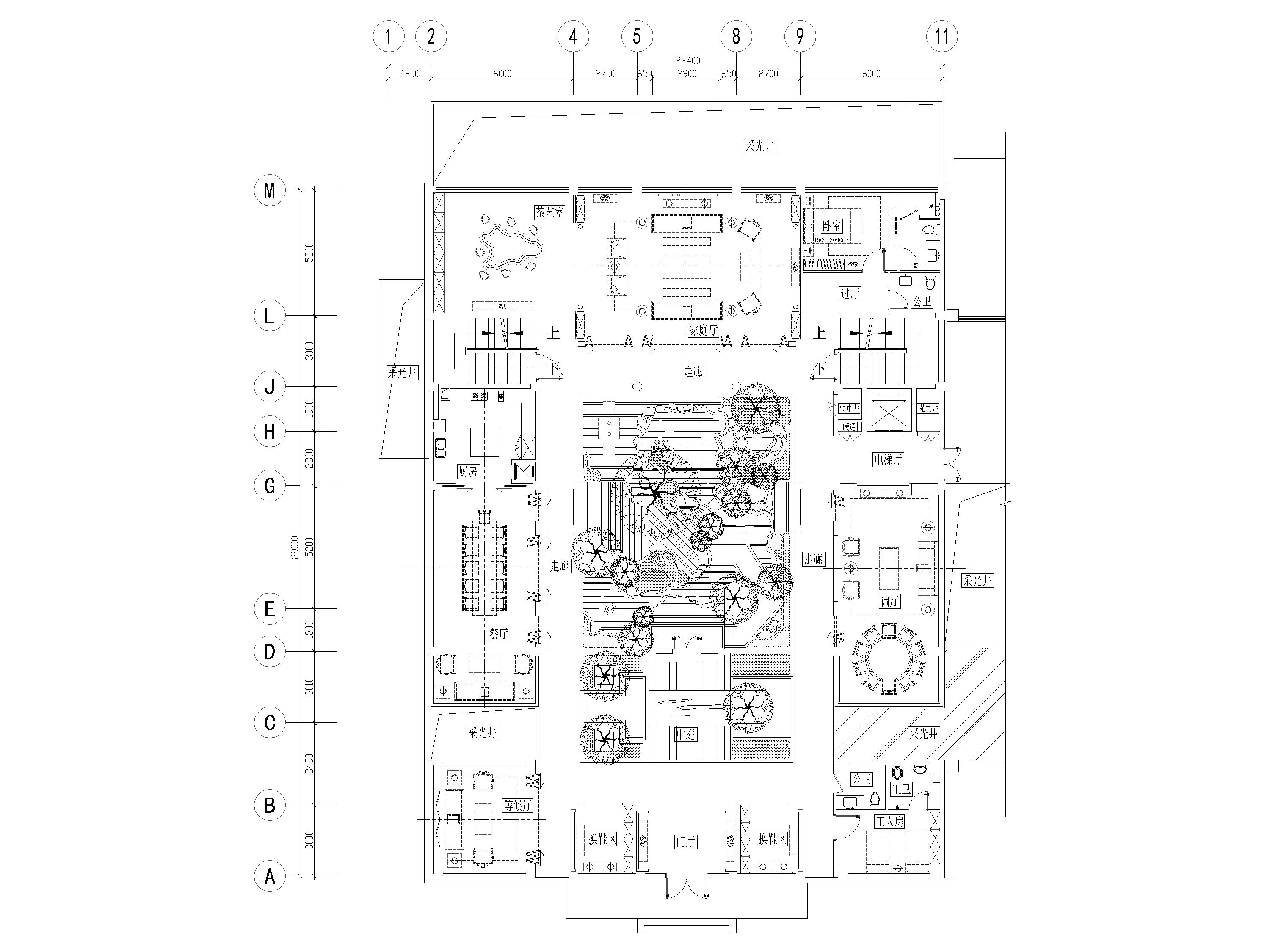 [成都]中德麓府别墅四合院CAD平面图+3D模型-合院D户型一层平面布置图