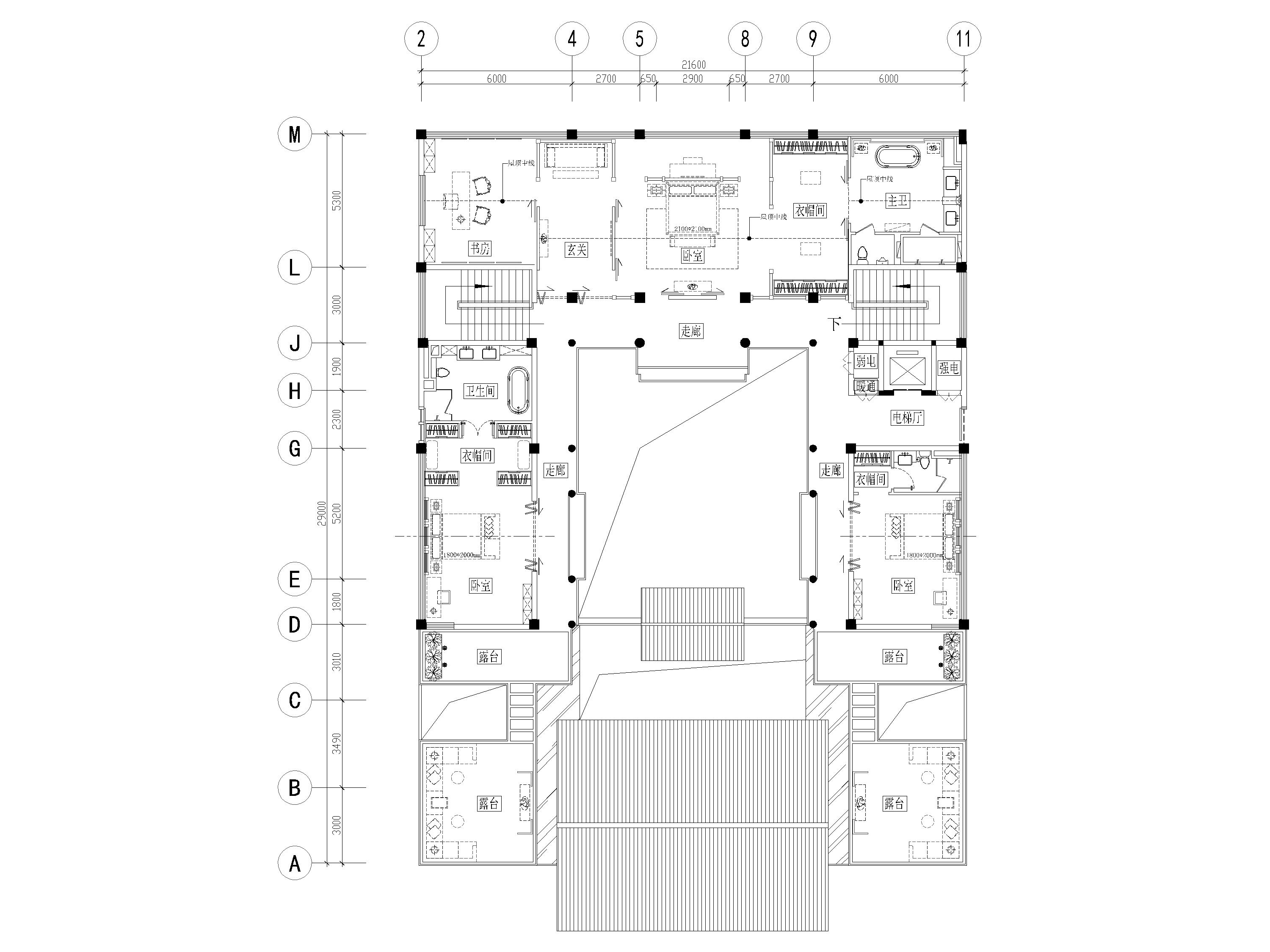 [成都]中德麓府别墅四合院CAD平面图+3D模型-合院D户型二层平面布置图