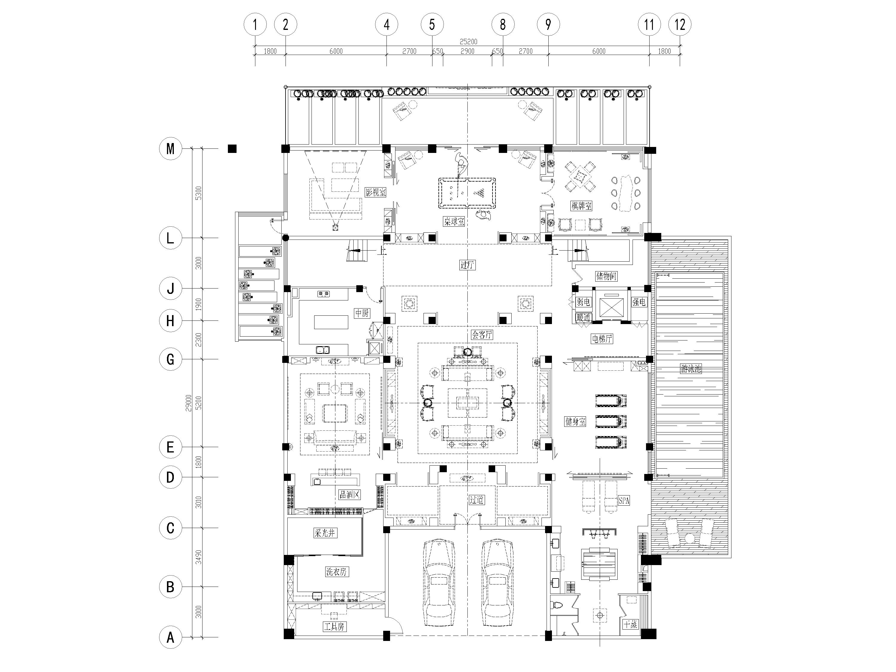 [成都]中德麓府别墅四合院CAD平面图+3D模型-合院D户型负一层平面布置图