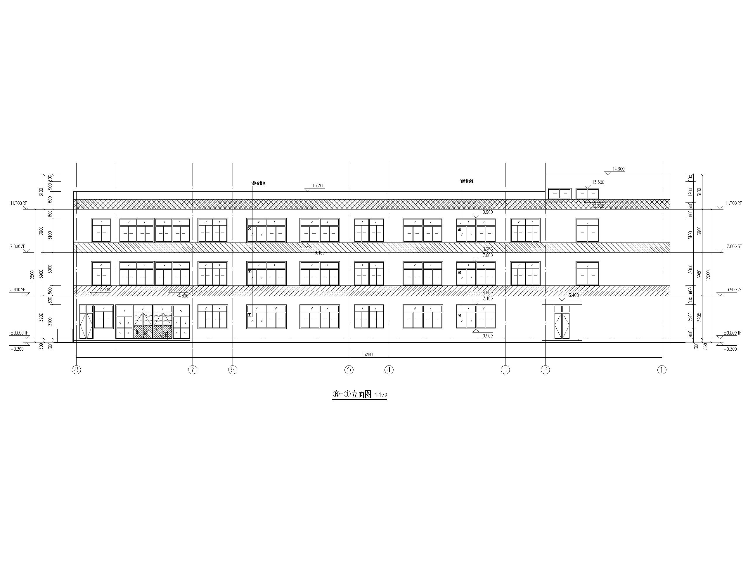 三层现代9班框架结构幼儿园建筑施工图2018-立面图2