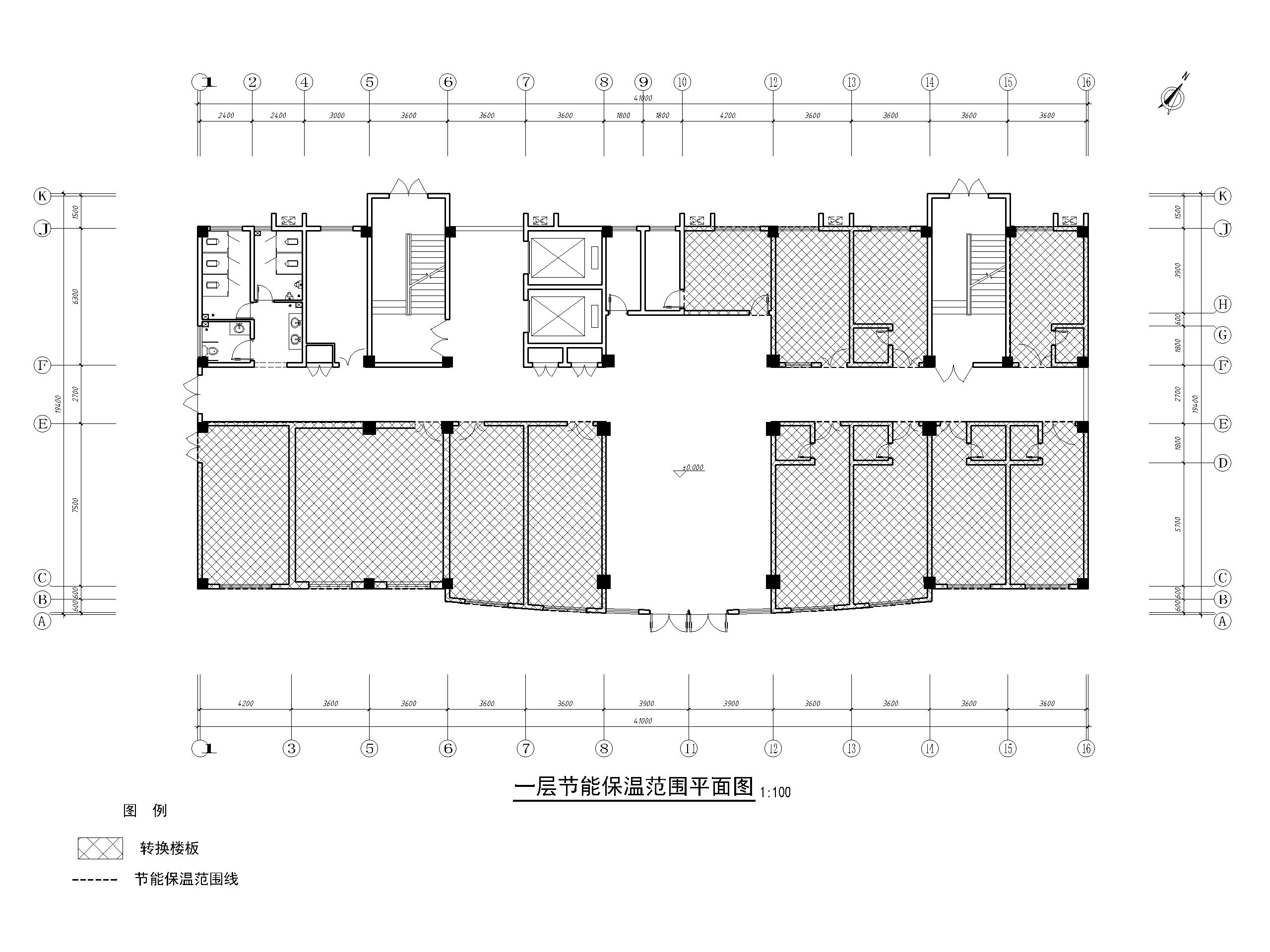 [重庆]养老院老年养护中心住院综合楼建施图-一层节能保温范围平面图