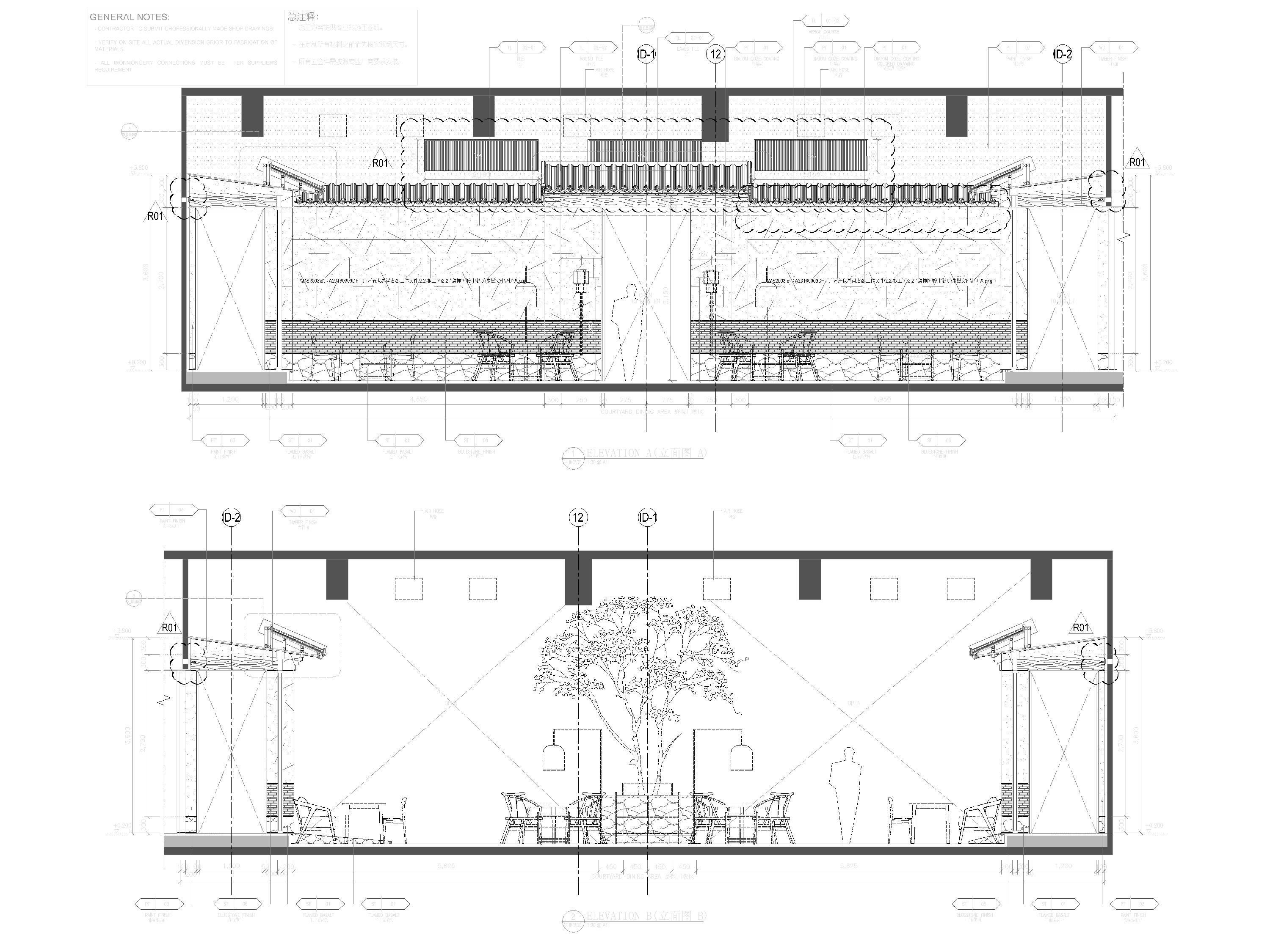 [广州]岭南中餐厅室内装修设计施工图-中餐厅庭院用餐区域立面图