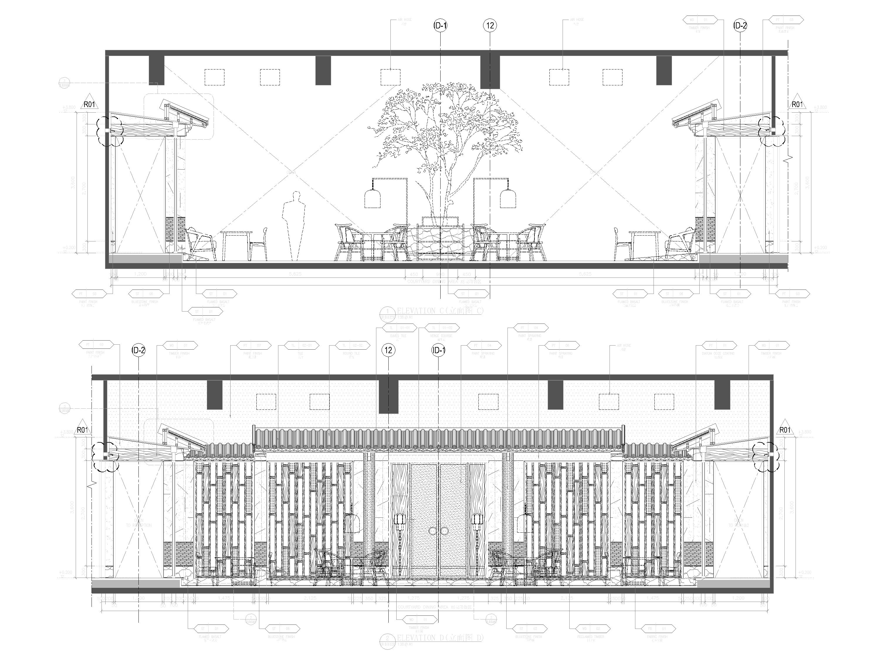 [广州]岭南中餐厅室内装修设计施工图-中餐厅庭院用餐区域立面图2