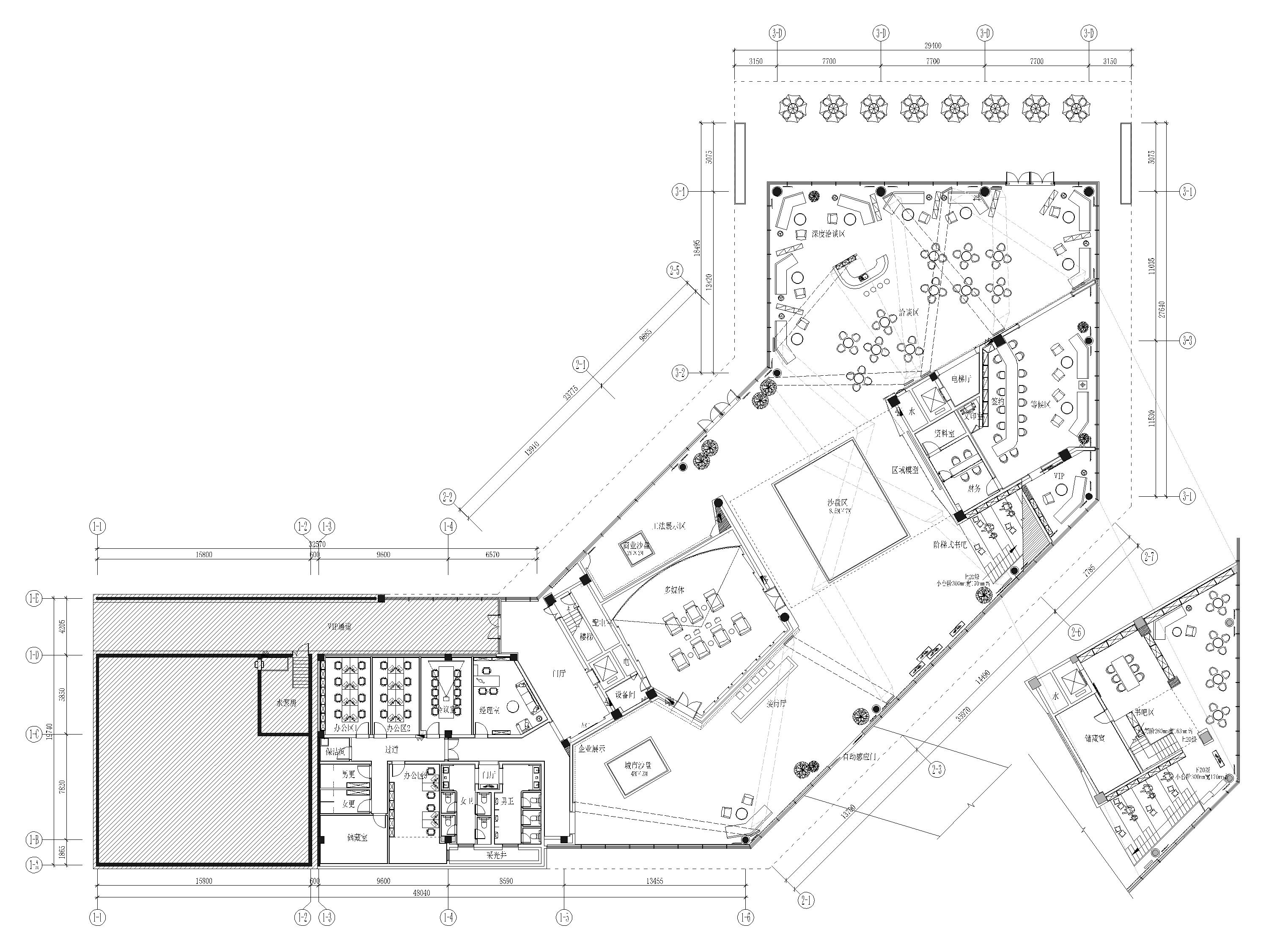 [昆明]2750㎡现代售楼中心室内装修施工图-一层平面布置图