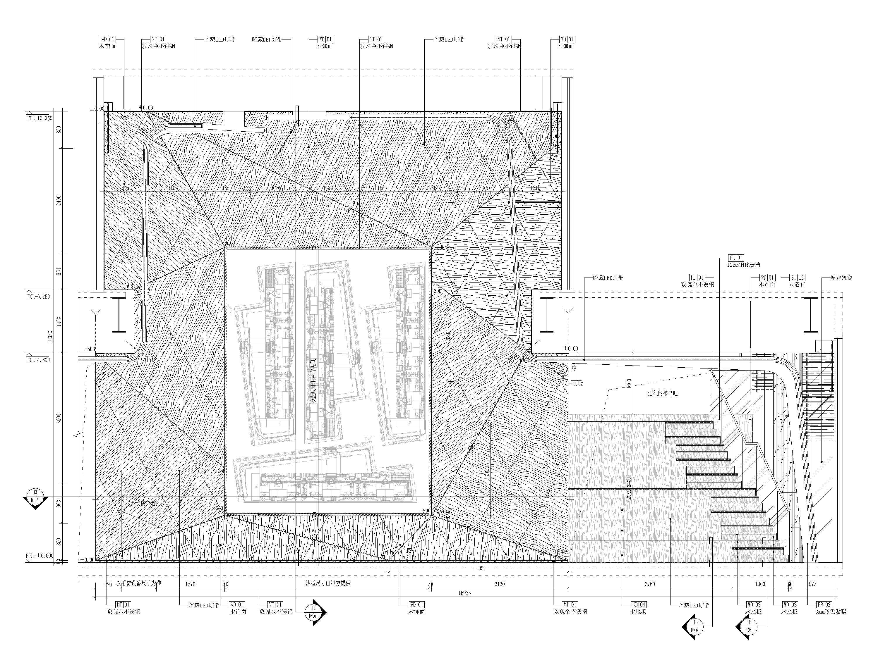[昆明]2750㎡现代售楼中心室内装修施工图-一层沙盘区立面图