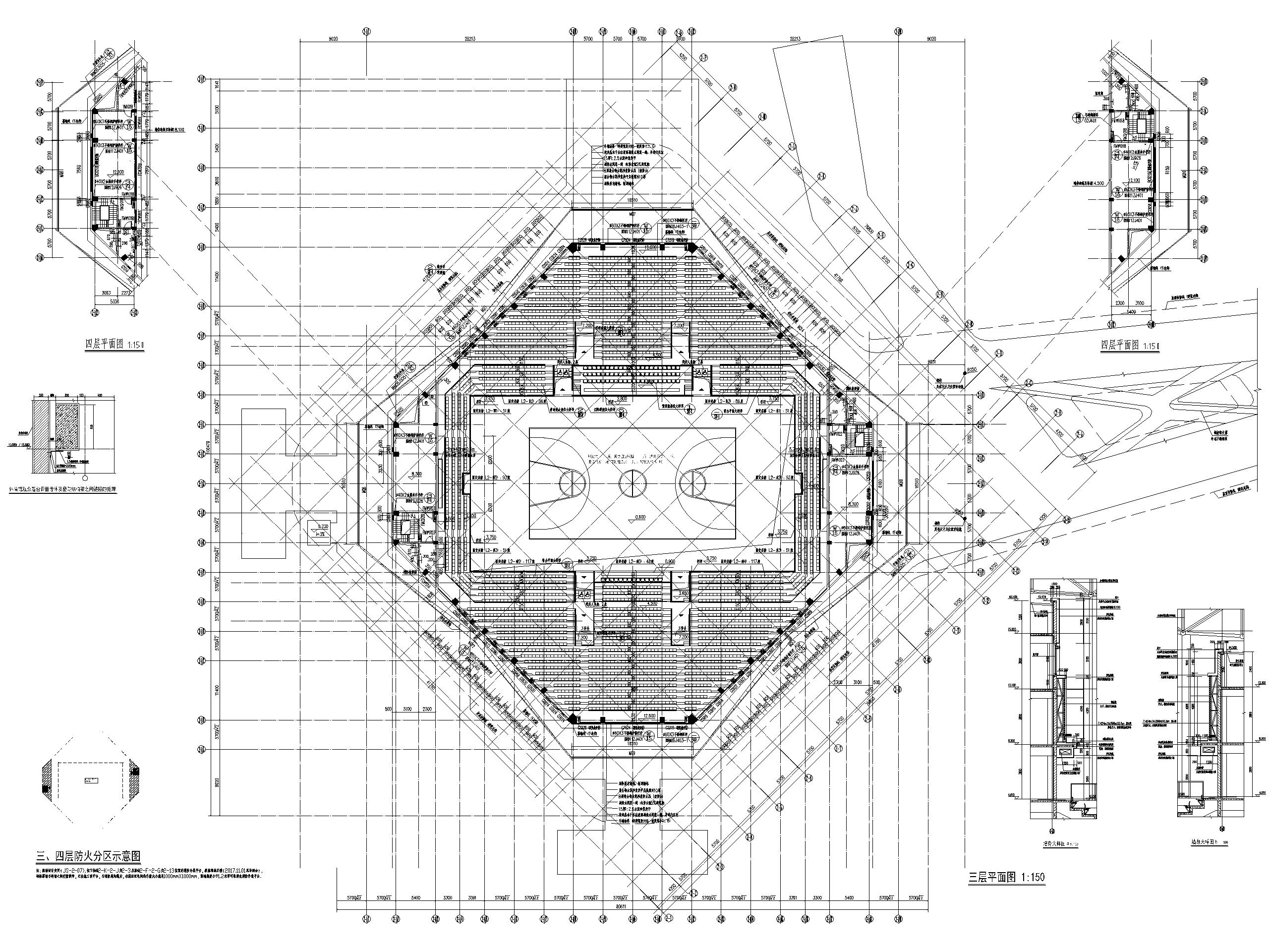 [广东]四层框架结构体育馆建筑竣工图2018-三层平面图