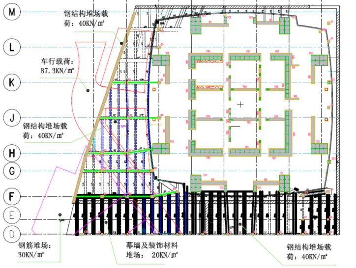 超高层商务办公楼地下室顶板加固施工方案-02 加固的梁分布图