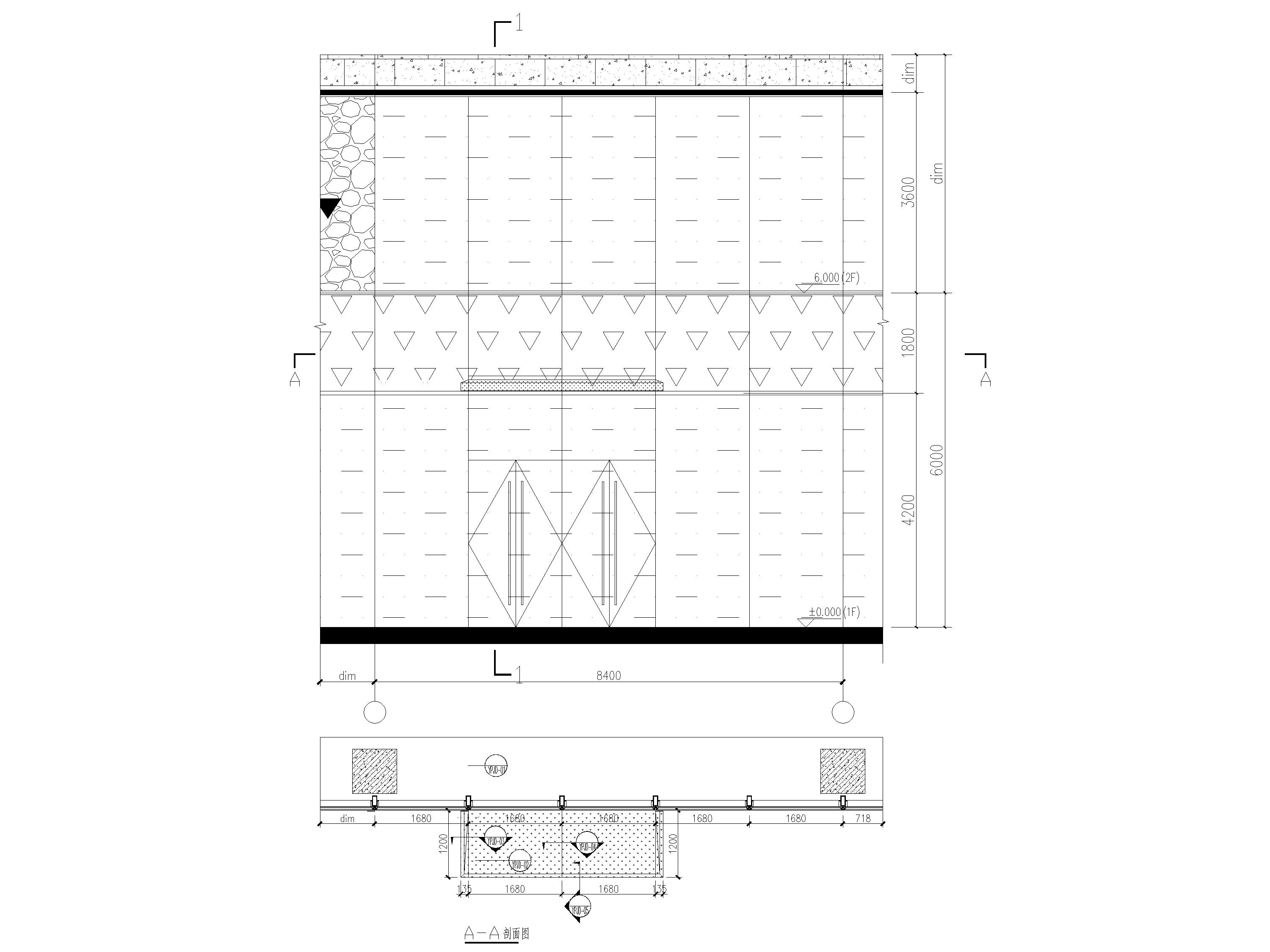 防坠落铝板雨棚节点大样图（CAD）-防坠落铝板雨棚平面及剖面图