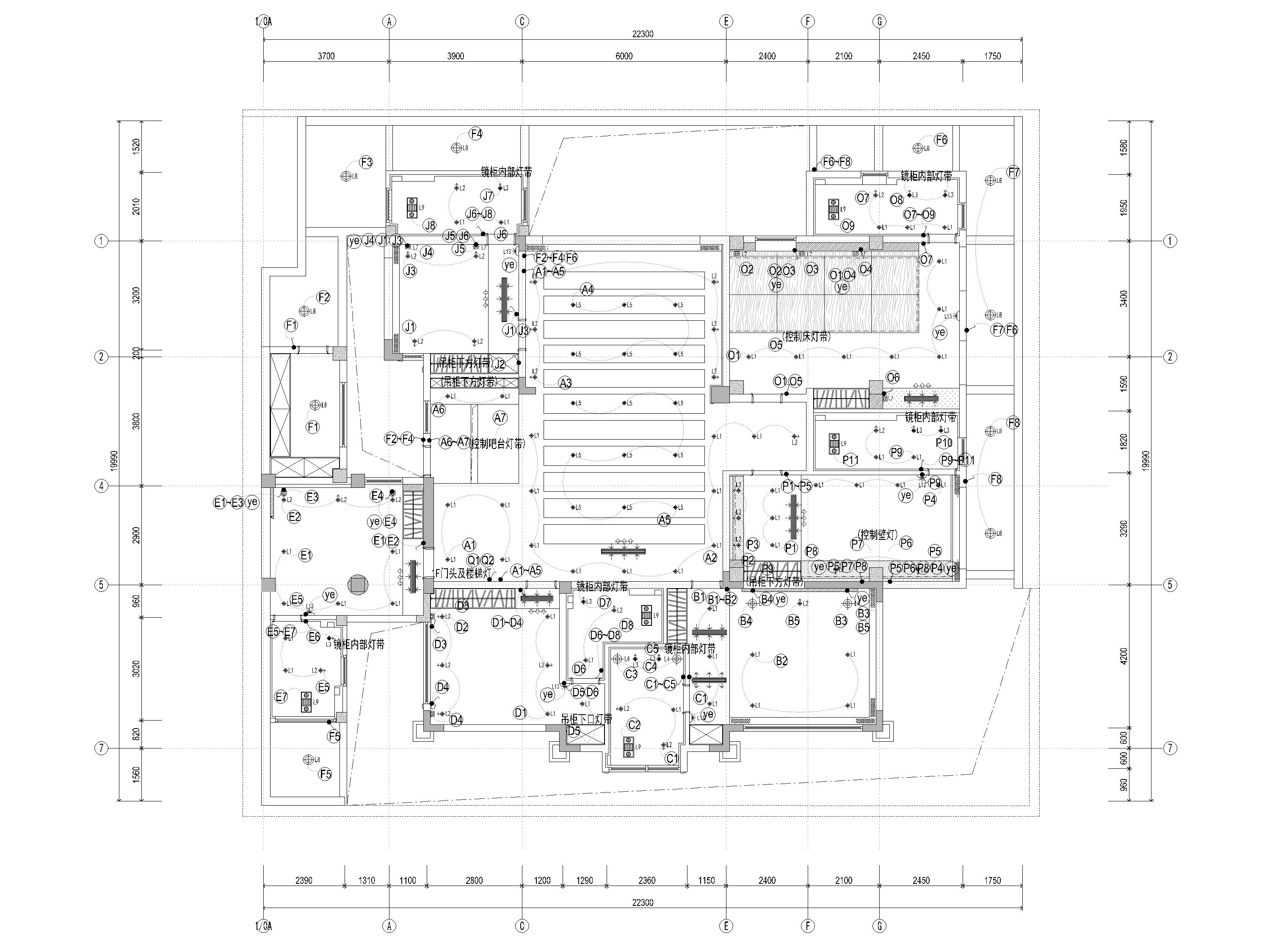 [海南]900m²六居别墅装修设计施工图+3D模型-负一层照明布置图