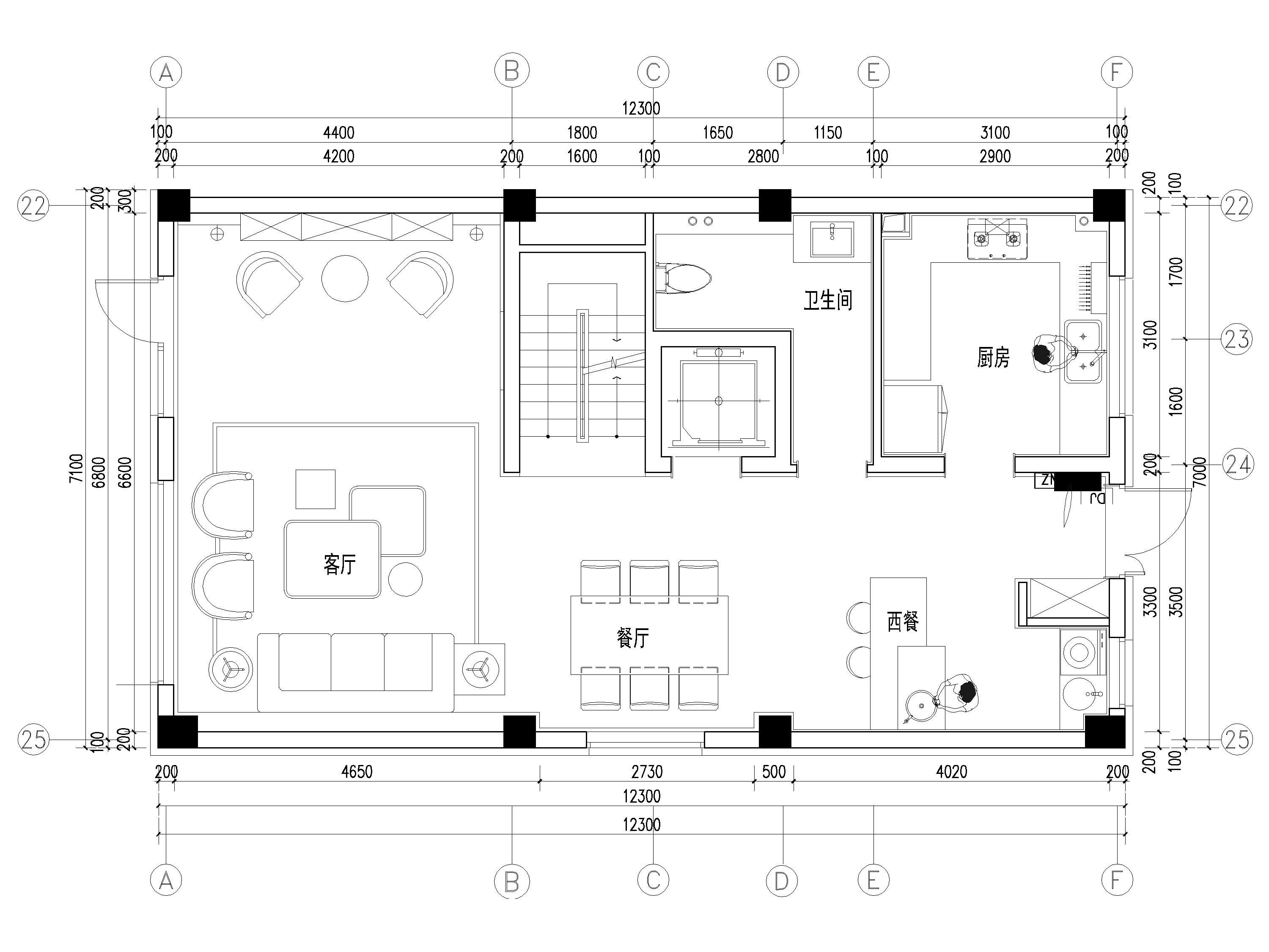 [沈阳]447㎡三层三居别墅装修施工图+3D模型