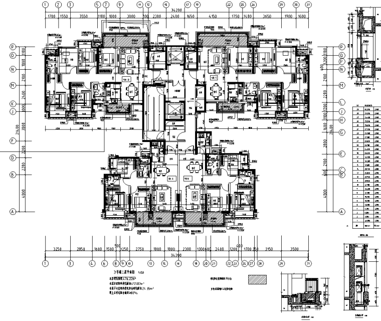 广西30层高层住宅-品字形户型图设计